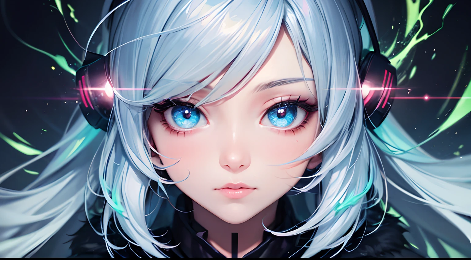 girl,radioactive glow, abstract art, focus on character, eyes with reflection