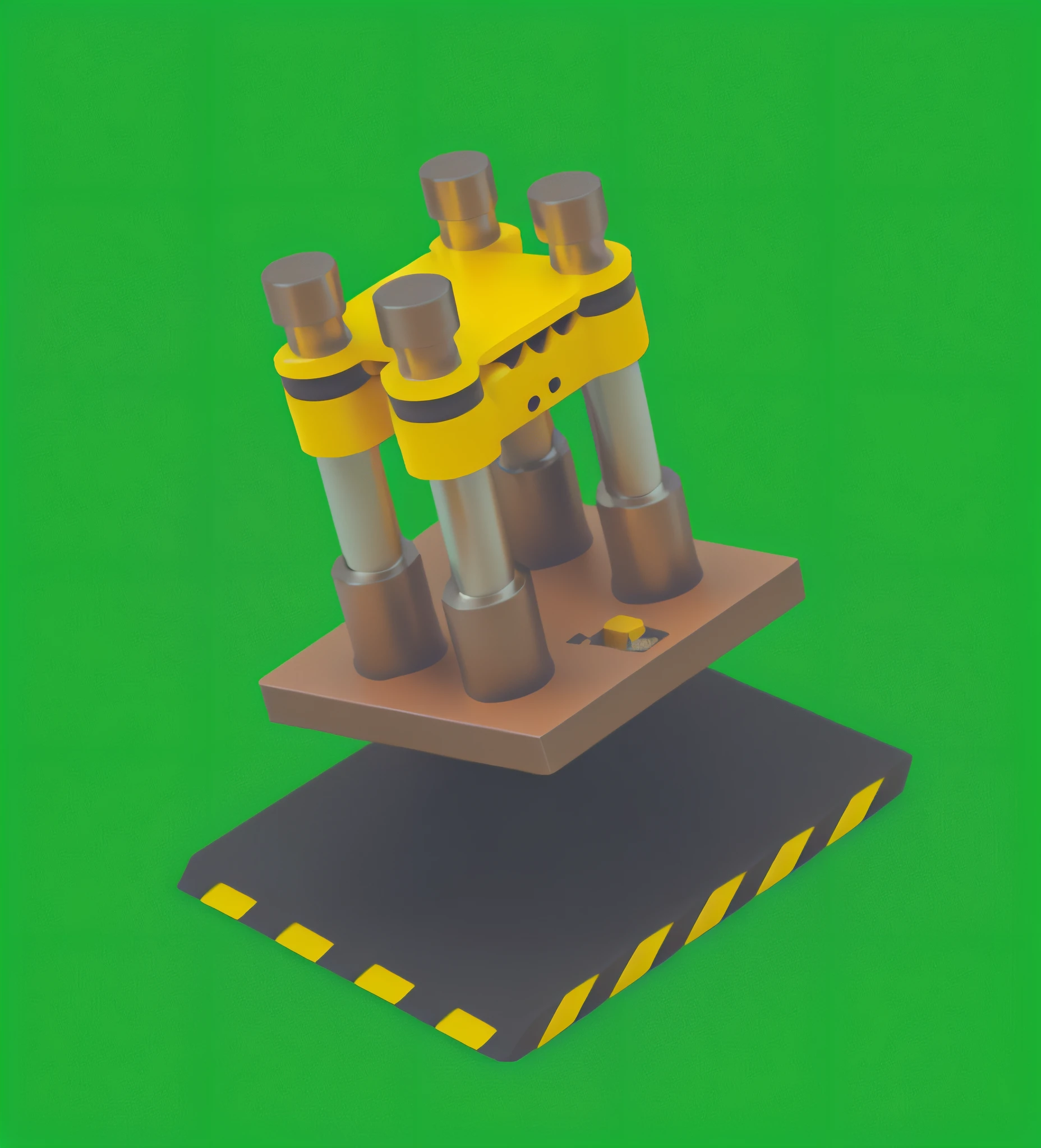 Close-up of a machine with four cylinders on the platform, depicted as a 3 d render, 3d game object, 3 d product render, promotional render, iso-distance view, 3 d icon for mobile game, modeled in 3 d, high res render, 3d modelling, 3 d modelling, 3 d rendered, a 3D render, 3d clay render