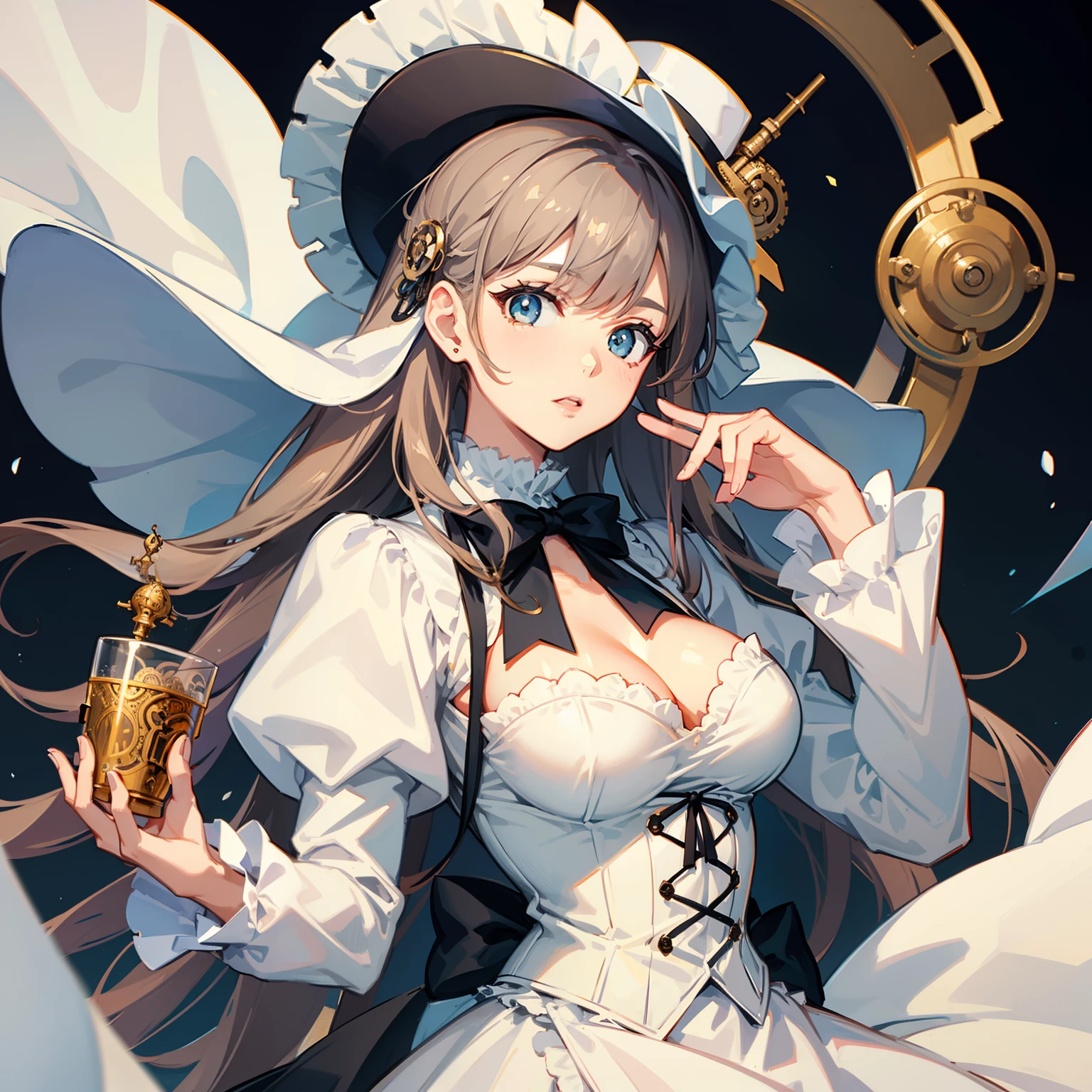 Woman in white Victorian hat:Steampunk Cup