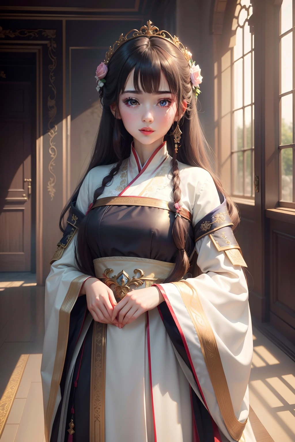 ((Best quality, 8K, Masterpiece: 1.3))， Extremely delicate beauty, Extremely detailed， 1girll， Like a real person，Royal sister style， Hanfu