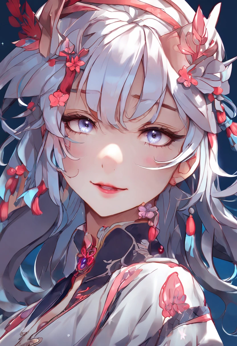 Best anime 4K Konachan wallpaper, detailed digital anime art, anime goddess, high detail official artwork, detailed anime art, Onmyoji, portrait of female anime hero, chibi style, loli face, high cold beautiful moving, (((colorful hair))), ((half blue half pink hair)), (perfect eye painting), bright eyes, necklace, earrings, delicate mouth, delicate nose, delicate makeup, braid ponytail hair, red lips, (purple eyes).