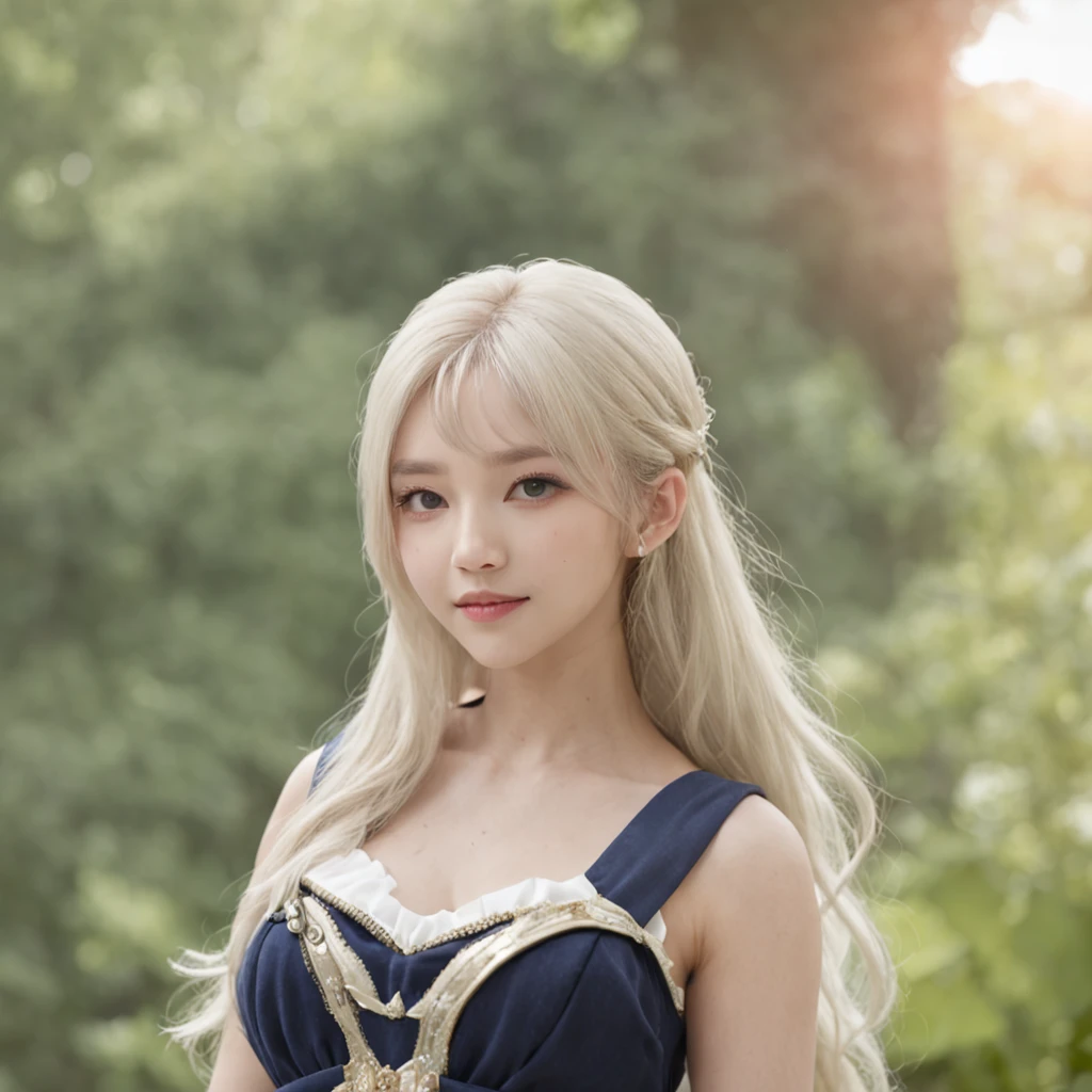 bright expression、poneyTail、young and shiny white shiny skin、Best Looks、Gold reflects light、Platinum blonde hair,Shine brightly、Shiny light hair,、Super long silky straight hair、Beautiful bangs that shine、Big blue eyes that sparkle like crystal clear and charming、Very nice and lovely 16 year old girl、Lush bust,Beautiful detailed eyes, Beautiful detailed nose,(( full bodyesbian:1.25)),Eyes emphasize makeup、((Pleated pleated skirt:1.3)),(A woman like Joan of Arc:1.3)、(bathrobe:1.3)、Knights, (Hold your sword and shield:1.2),Royal style,Comic style, , Sub-surface scattering, ornate detail, nature backdrop, Hyper-realistic, Cinematic, Dramatic lighting, masutepiece、(ornamental armor)、(Wearing a halo:1.5)、circle of the crone、((Princess Knight))、frilld、War Maiden、Knights、((onmyoji:1.5))、