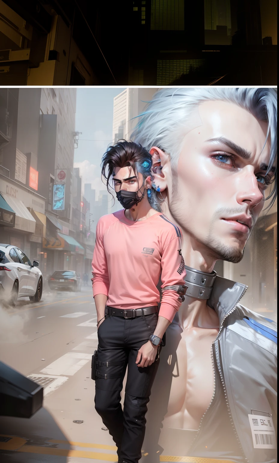 Change background cyberpunk handsome boy, realistic face, 8k ultra realistic