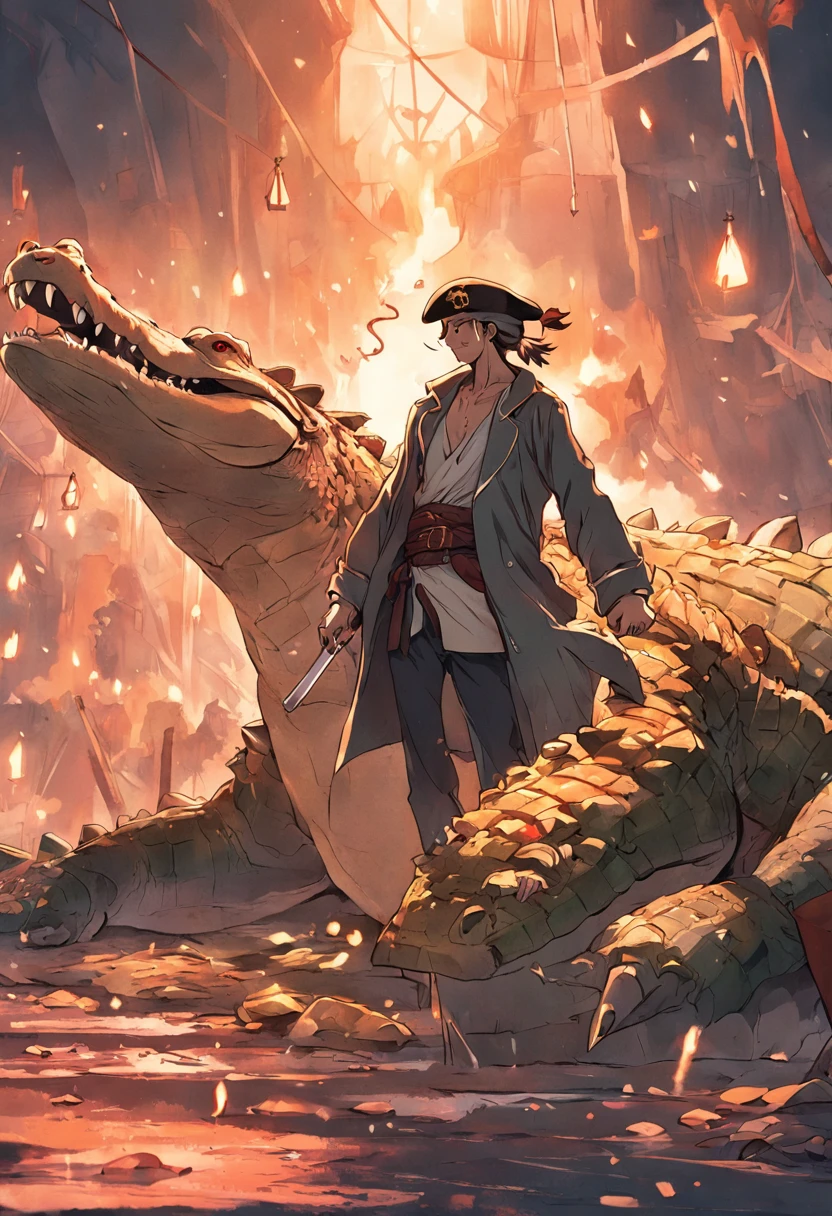 Crocodile pirates,Smoking with a machete