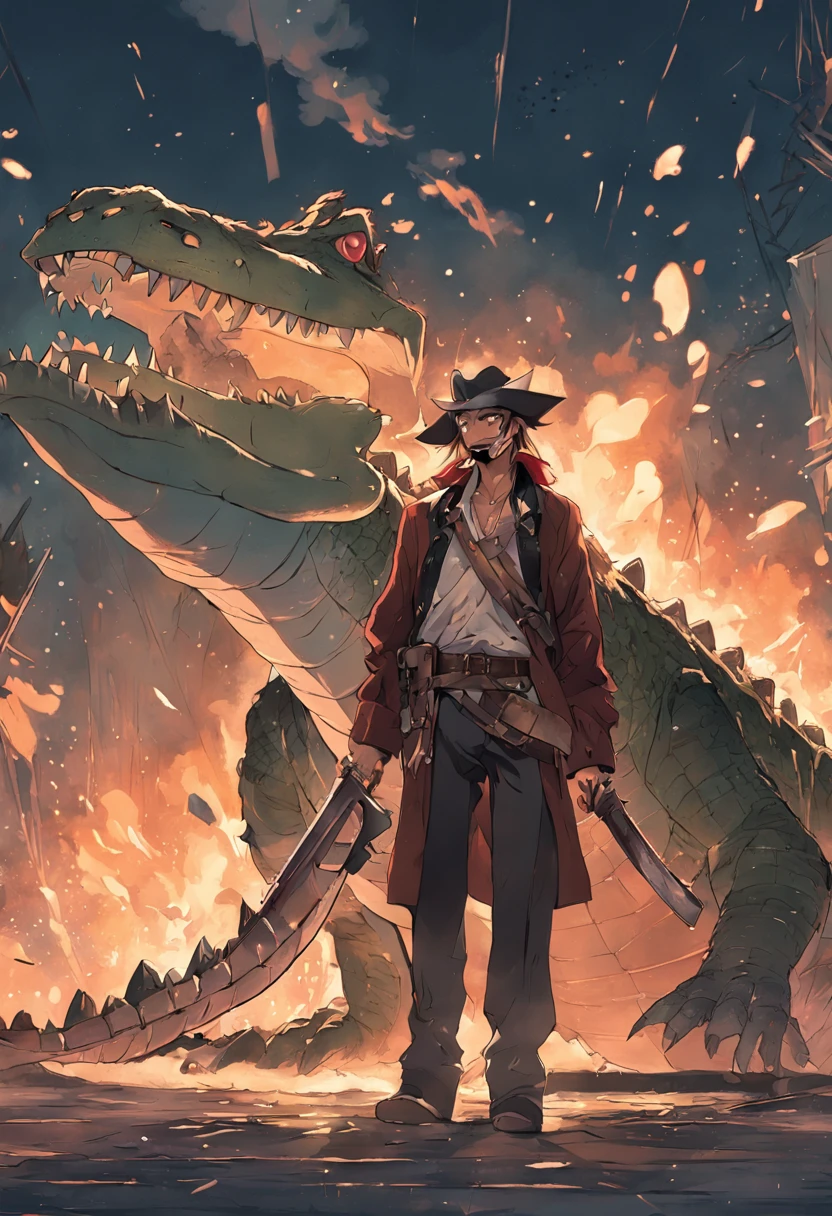Crocodile pirates，Smoking with a machete