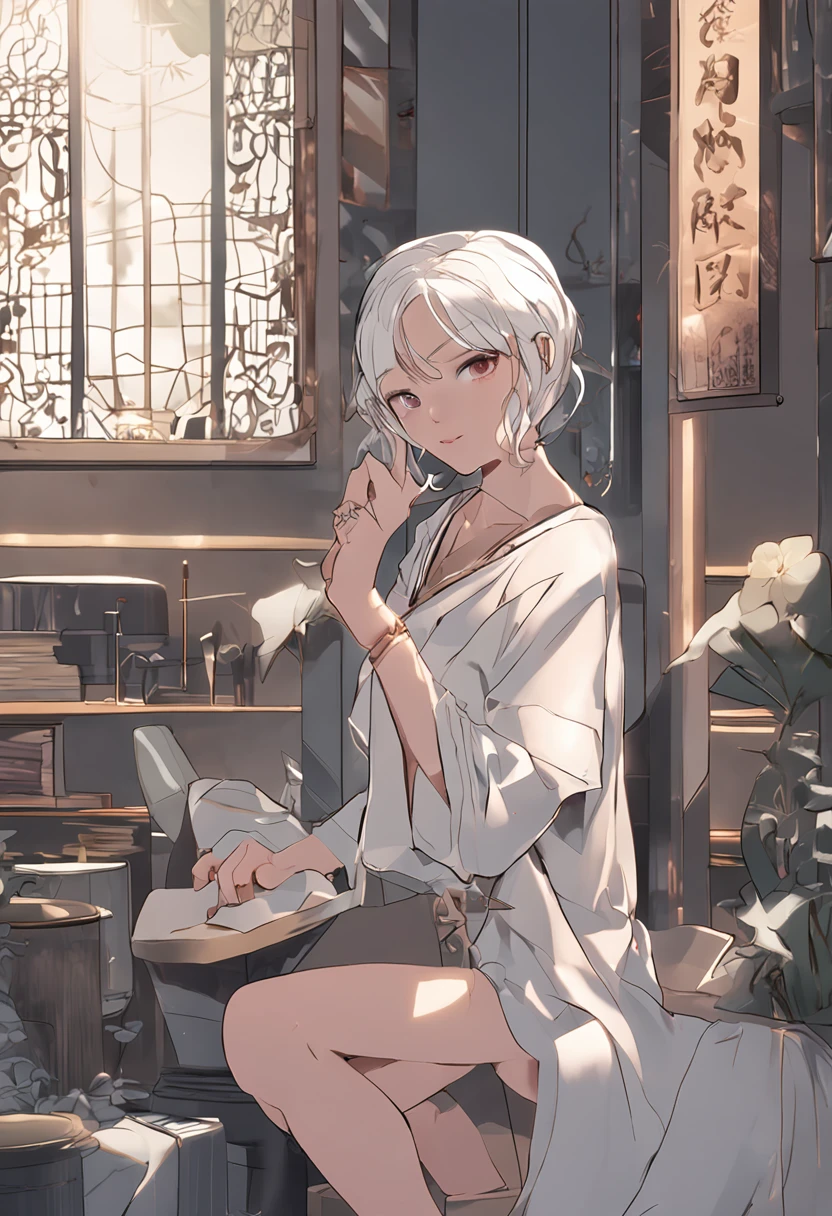 (1girl in:1.3)、独奏、__body parts__、offcial art、unity 8k wall paper、ultra - detailed、aestheticly pleasing、Beautiful fece、White hair、(Wearing glasses)、((Glasses woman))、Colossal tits、tmasterpiece、top-quality、Fantastic atmosphere、calm color palette、Engaging pose、calm mood、Soft Shading、Nurse、Charms spelling、Duties of nurses、Gorgeous jewelry