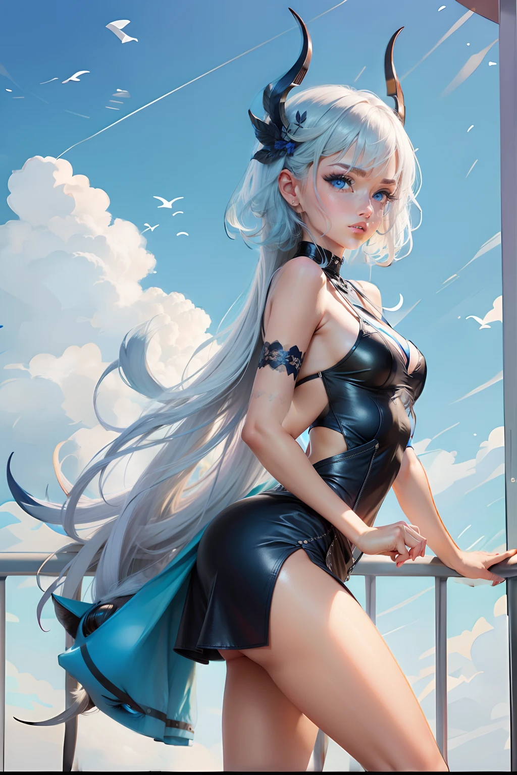 ((A beautiful and cute woman is standing on the terrace)), ((22-year-old beauty)), ((charming smile)), ((her long hair is blowing in the wind)), ((her miniskirt is It's waving in the wind)), (( You can see the cleavage of her plump bust from the blouse)), ((Gradient eyes)), ((The background is a night view of the city)), Attractive makeup, Single view, NFFSW , UHD, Retina, Masterpiece, Accurate, Anatomical, Scientifically Correct, Textured Skin, Super Detail, High Detail, High Quality, Award Winning, Top Quality, High Resolution, 1080P, HD, 4K, 8k, 16k