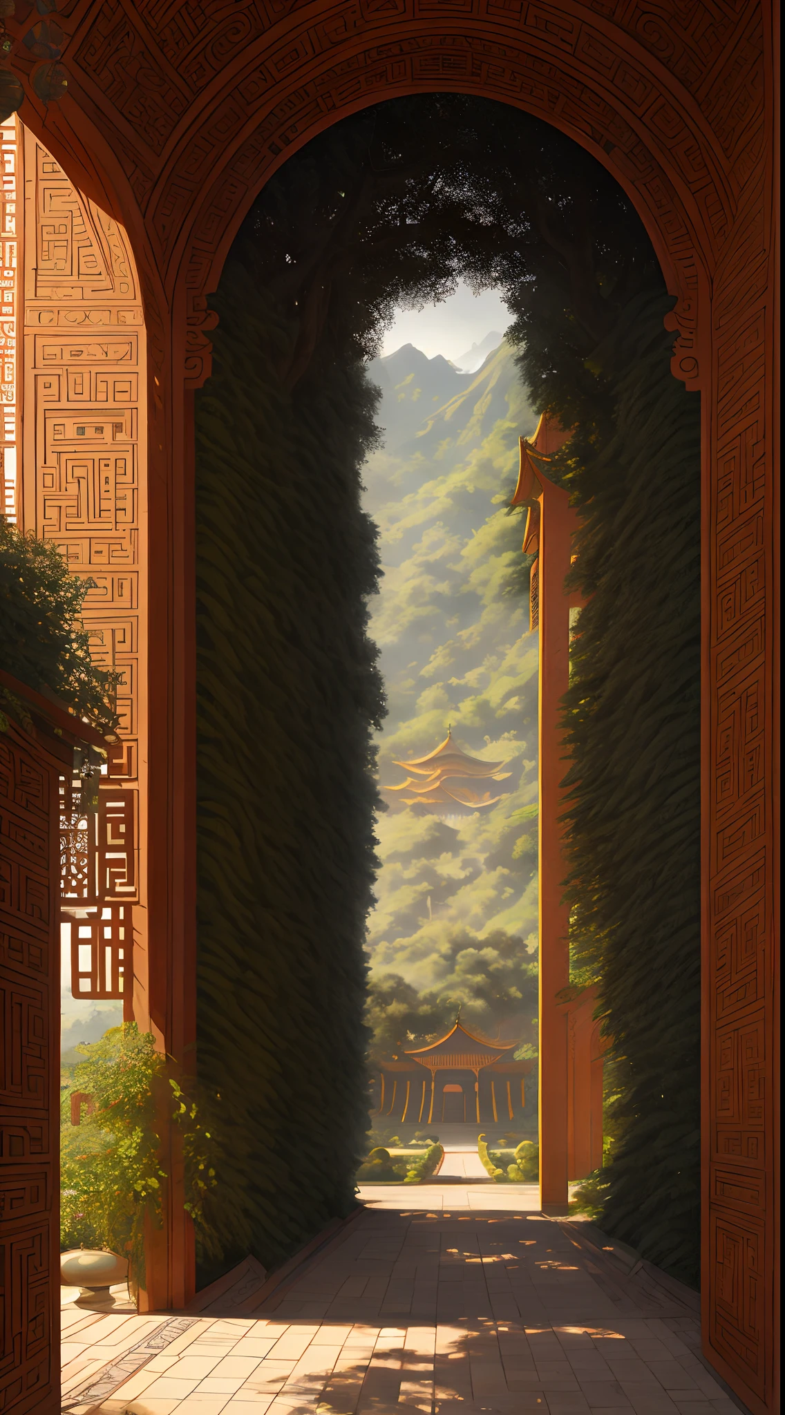 Palace, vines everywhere, huge and damp trees, masterpieces, best quality, very detailed CG unified 8k wallpaper, oil painting, Gobi desert, Dunhuang flying sky, flying fairy in light yarn, background bokeh, depth of field, HDR, realism, very delicate, high detail, traditional Chinese style, Chinese style art, stereo lighting