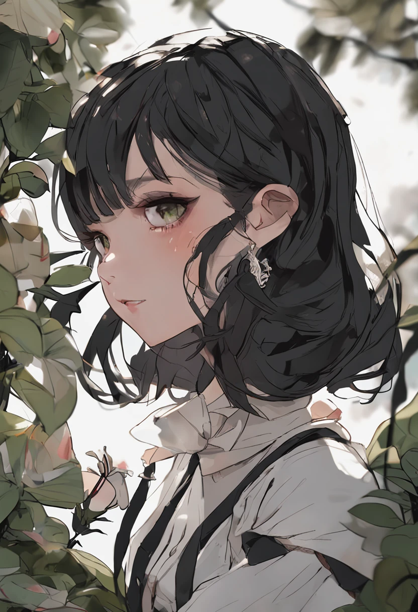 the girl with black hair,She has delicate facial features,sit on chair,The slender legs are wearing black stockings,White and tender jade feet dangled in the sky