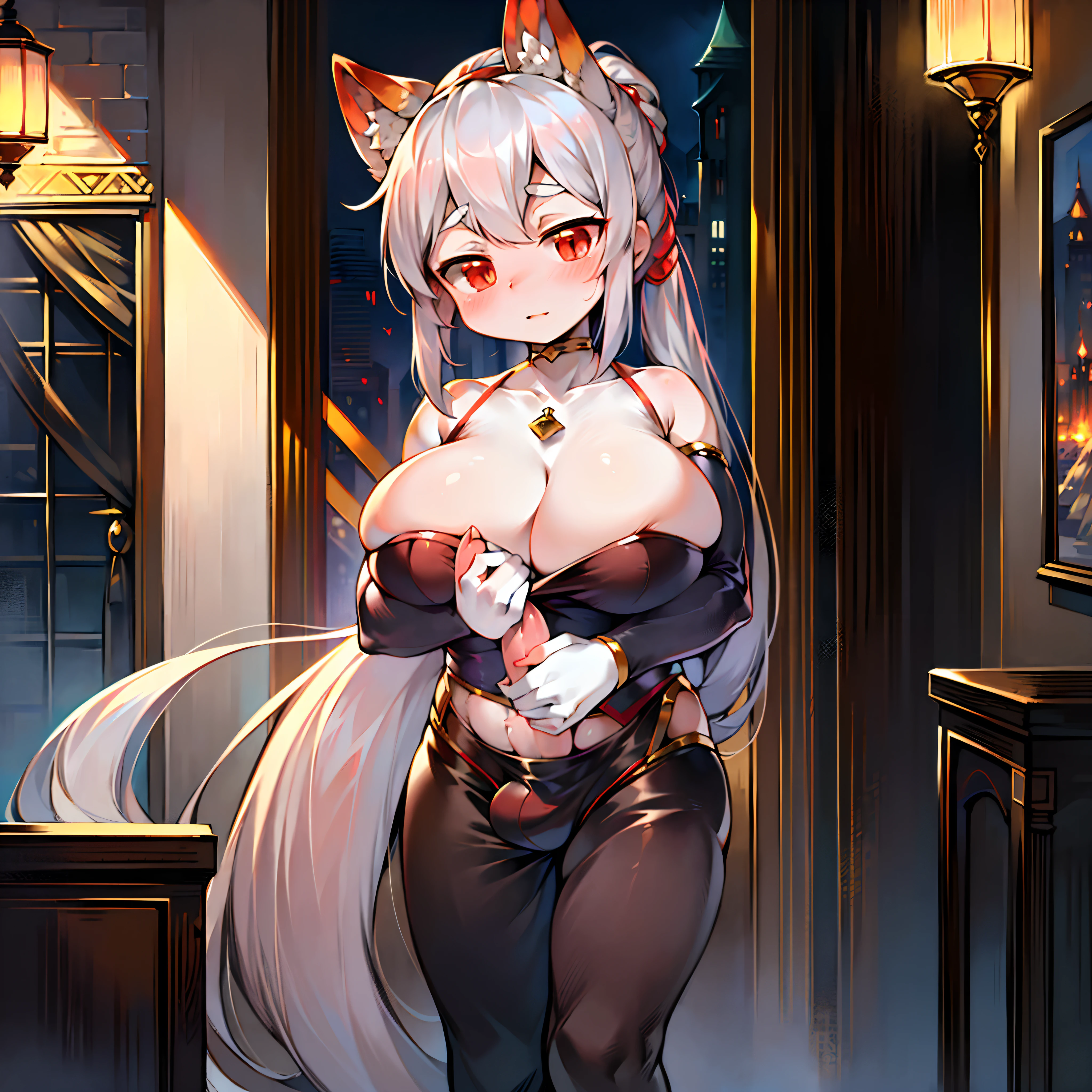 (Bright surroundings: 0.8), Masterpieces, High quality) Nothing, Digital painting \ (artwork of a), (Humanity, Character focus: 1.1), human boy, Long ponytail hairstyle, sportrait, Bright eyes, in a panoramic view, Character focus. (Detailed background: 0.7), 独奏, Male focus, (,Red eyes, Gray hair: 1.2), (The erection, , Huge amounts of pubic ) ( Hold it with both hands)(anatomy correct:1.1)(A little shy),1 e lity,Femininity,white skinned,conspicuous genitals,Homosexuality,Genital details,big breasts exposed cleavage,huge genitalia,