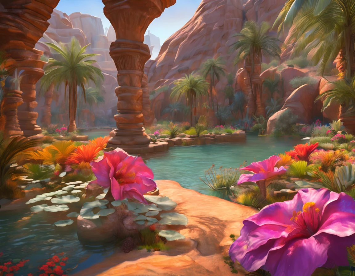 Masterpiece, Best quality, High quality, Extremely detailed Cg Unity 8K wallpaper, Charming and dreamy desert oasis scene, with palm trees, The hidden fairytale valley creates a sense of mystery and charm, art stations, Intricate, Trendy, Award-winning photography, Bokeh, Depth of field, hdr, full bloom, color difference, Photorealistic, Extremely detailed, trends in art station, Trend of CGsociety, Intricate, detail-rich, Dramatic, Halfway through the art,, very detailed fingers, (Digital artwork), (Detailed manga illustrations), (detailed line art), (Perfect)) parfect anatomy, best hand)), (intricately details: 1.3), (Very detailed: 1.3 ), (illustration :1.3 ), (Sharp focus:1.3), (Natural light:1.05), (Bright color:1.3)