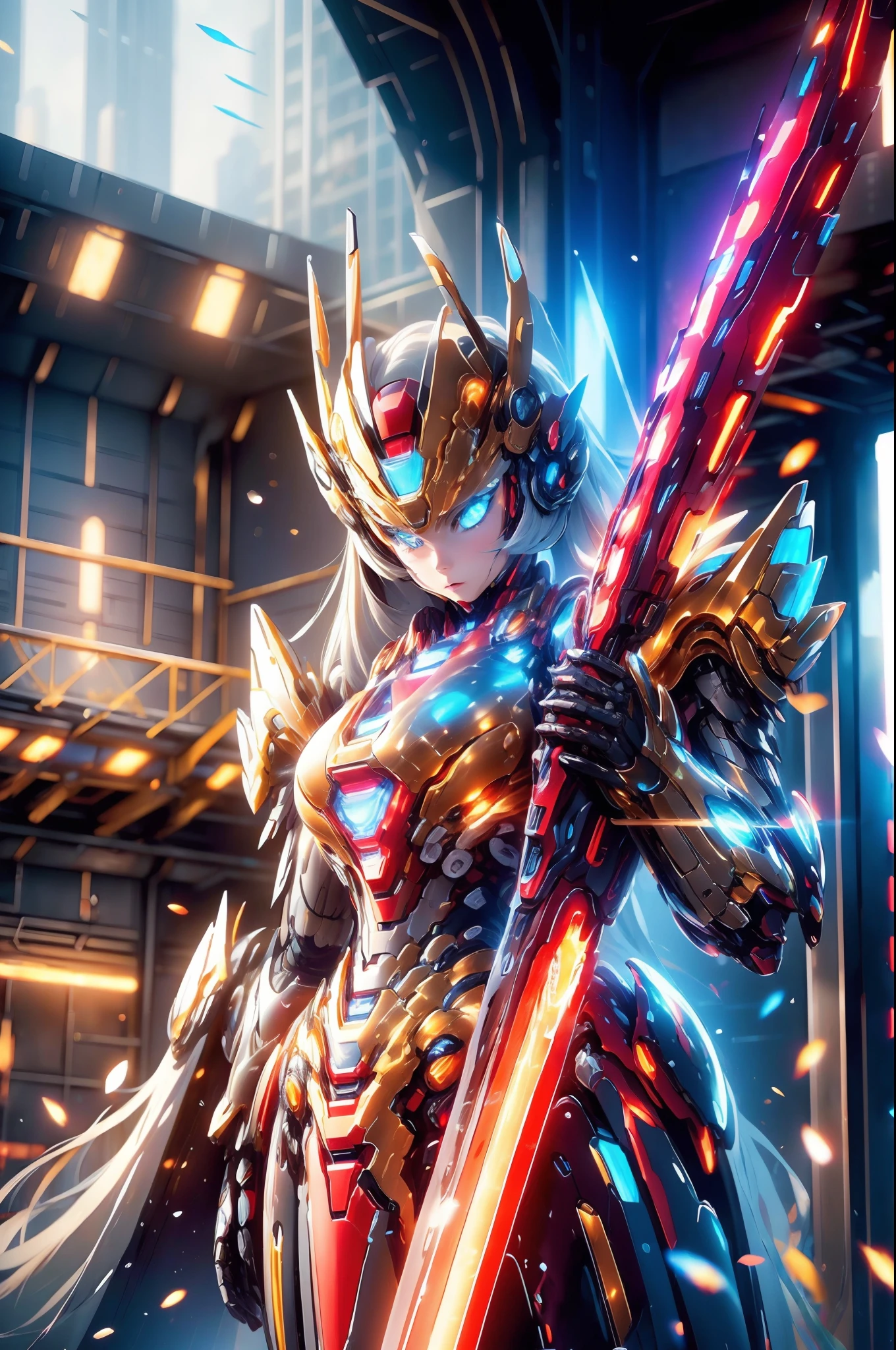 (1girl:1.3), solo,__body-parts__, official art, unity 8k wallpaper, ultra detailed, beautiful and aesthetic, beautiful, masterpiece, best quality, RAW, masterpiece, super fine photo,, best quality, super high Resolution, photorealistic, sunlight, full body portrait, stunningly beautiful,, dynamic pose, delicate face, vibrant eyes, (side view), she is wearing a futuristic Iron Man mech, red and gold, Highly detailed abandoned warehouse background, detailed face, detailed complex busy background, messy, gorgeous, milky, high detailed skin, realistic skin details, visible pores, sharp focus, volumetric fog, 8k uhd, dslr camera, High quality, film grain, fair skin, photorealism, lomography, sprawling metropolis in a futuristic dystopia, view from below, translucent
