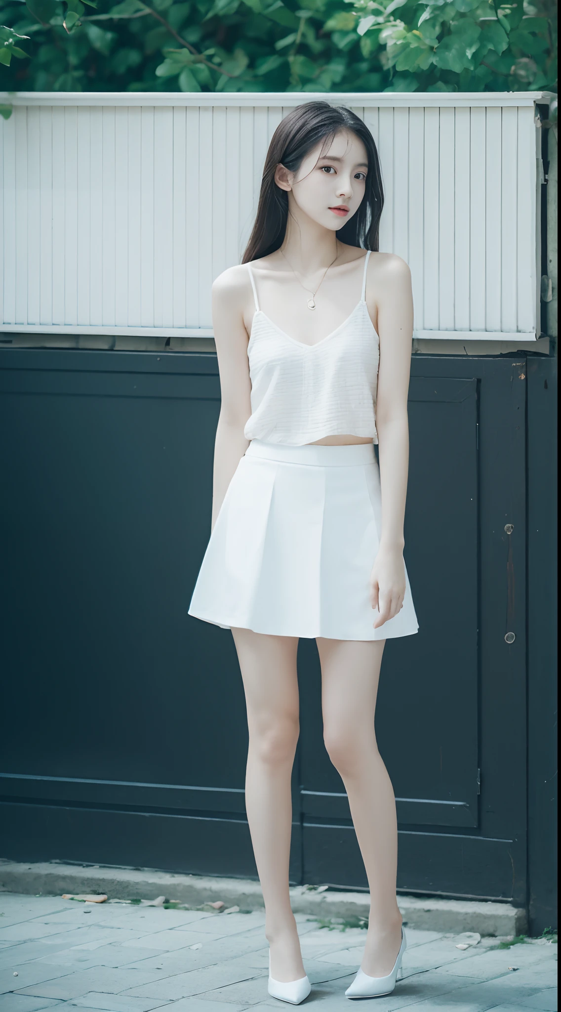 top Quority,Ultra-clear resolution,Clear eyes,plain face,s the perfect face,White skin,Perfect chest,with perfect legs,Long legs,Short black style skirt,Random environment