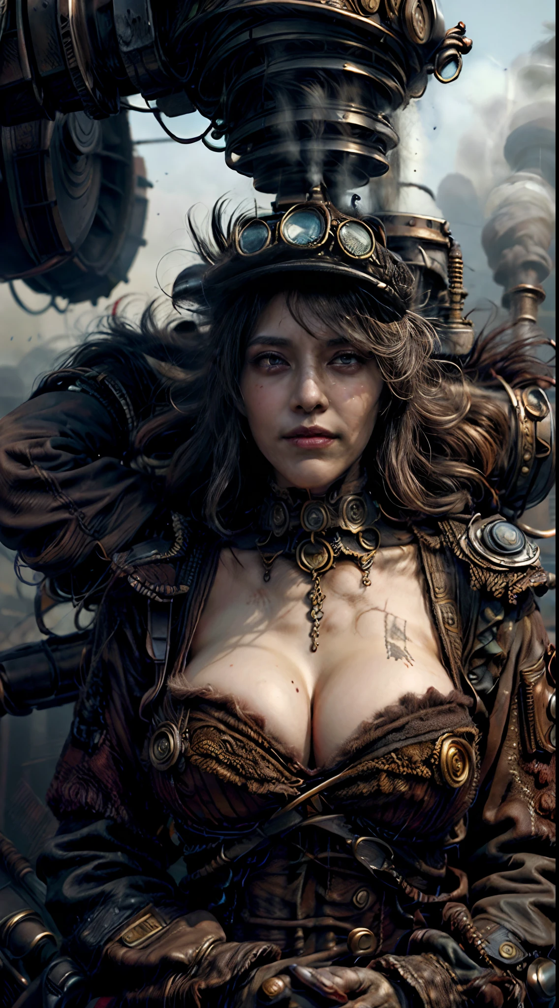 There's a sexzy african woman with a steam-powered dusky skin, with big boobs,Royal look,helmet, arte conceitual steampunk, sexzy full body view, riding bike,Wojtek FUS, arte digital steampunk, detailed wild steampunk illustration, Portrait of a gold and copper mechanical woman, arte steampunk, estilo de arte dieselpunk, cyberpunk steampunk, estilo de fantasia steampunk, Arte digital altamente detalhada em 4k, sci-fi steampunk