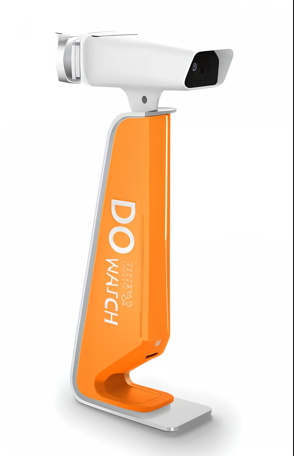 A close-up of the camera mounted on a stand with the Do Watch logo, dofresh, do, product design shot, side - view, the sideview, giving, top angle view, dokev, dipstick tail, concept-art | dyson, tsukasa dokite, holds a smart phone in one hand, product design render, Side view, Do what we can