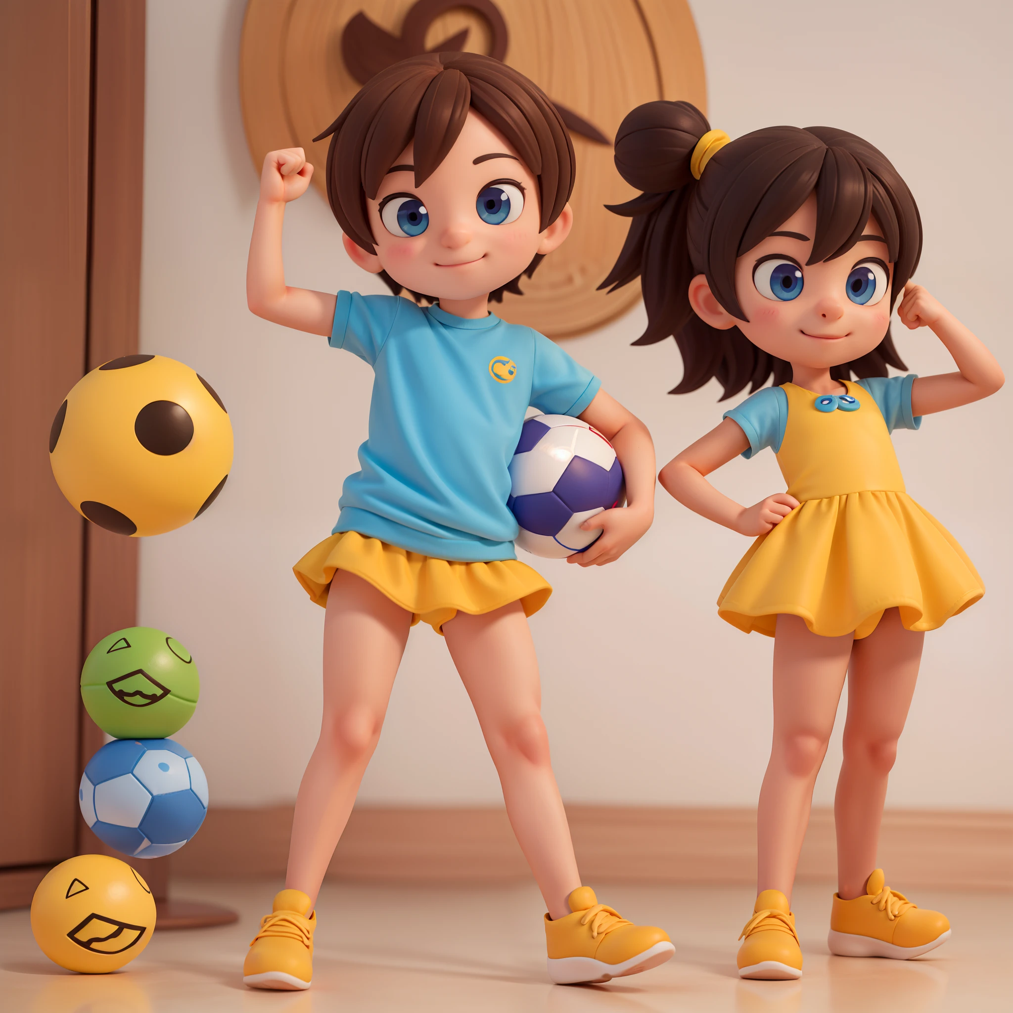 Crie uma bola semelhante emoji personagem infantil , 8k, Modelo 3D, O corpo como forma de uma bola com boca, 2 olhos e nariz, He has legs and arms, The character is cute and charismatic, o personagem tem cores vivas e coloridas.