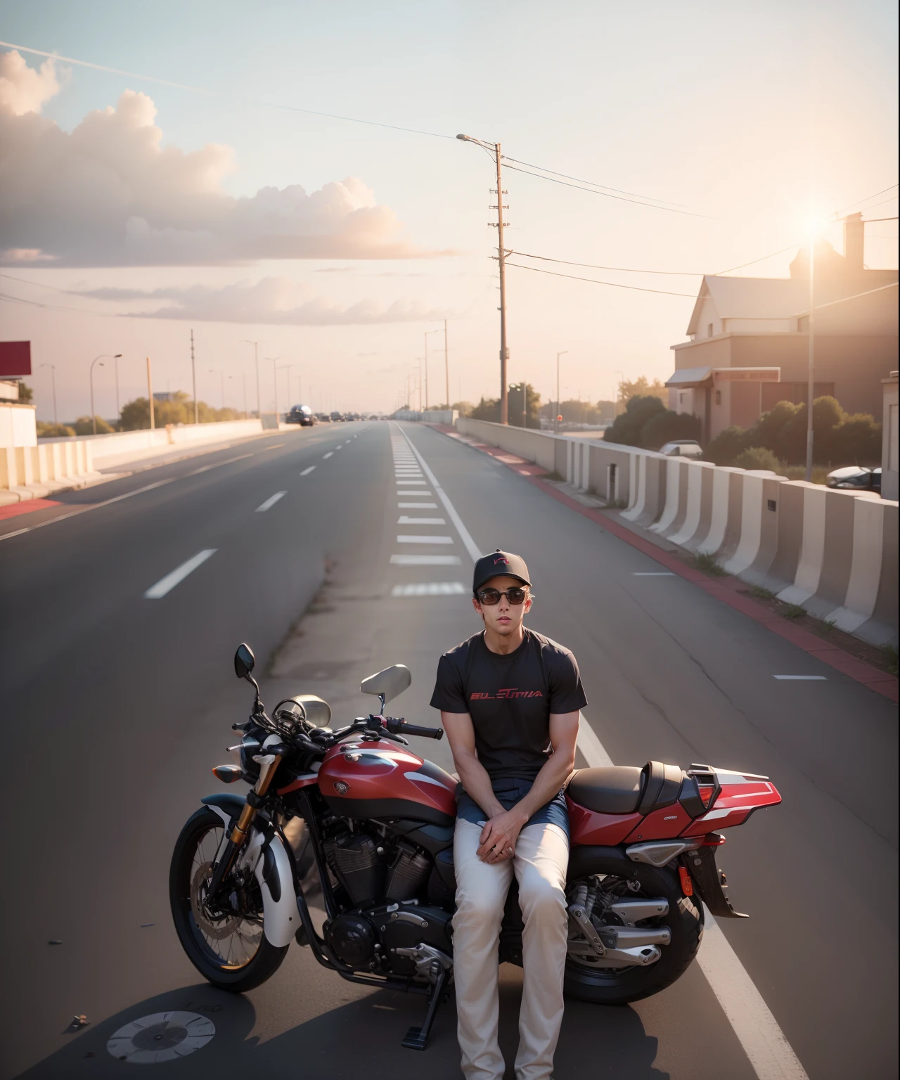 Boy sitting on super bike ulta realistic