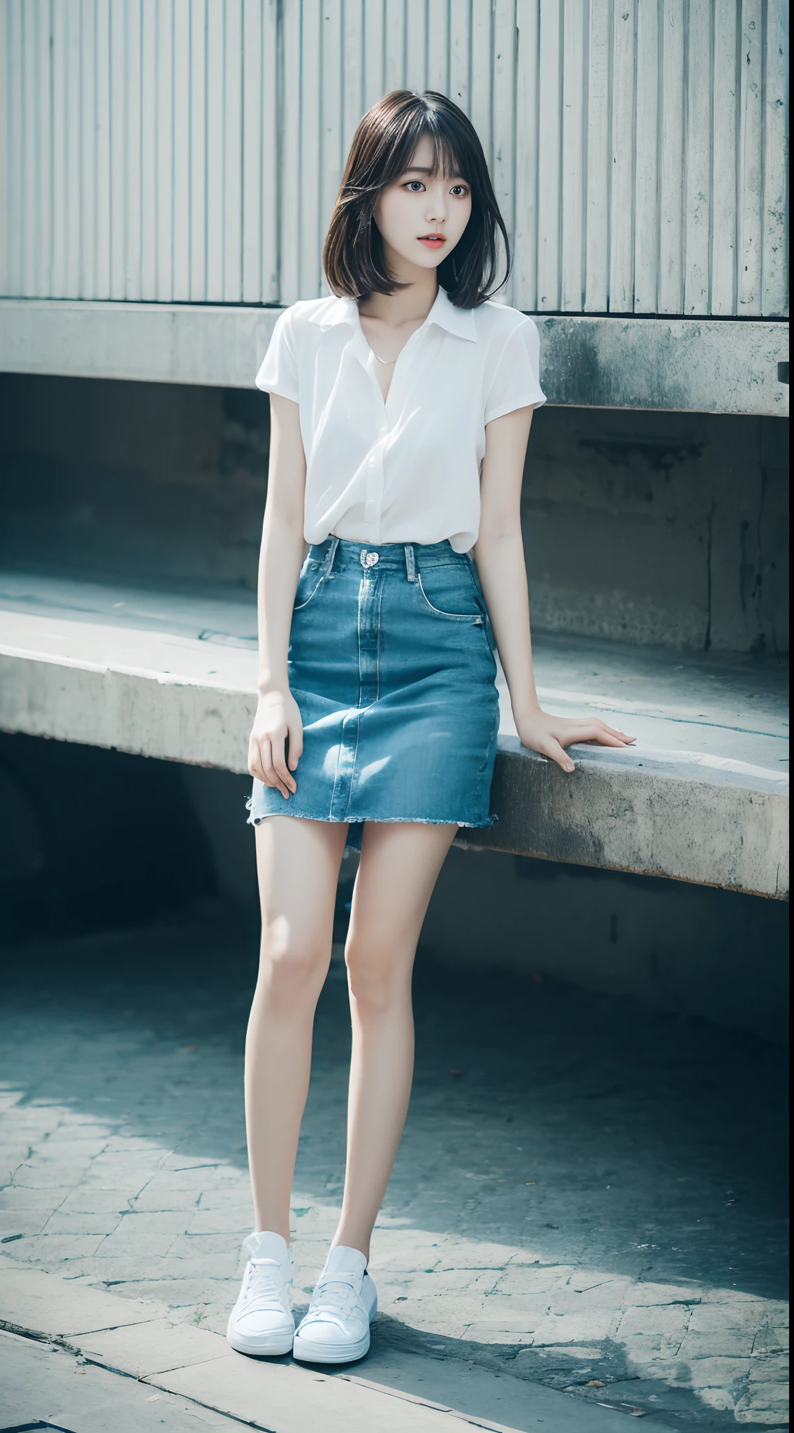 top Quority,Ultra-clear resolution,Clear eyes,plain face,s the perfect face,White skin,Perfect chest,with perfect legs,Long legs,Short black style skirt,Random environment