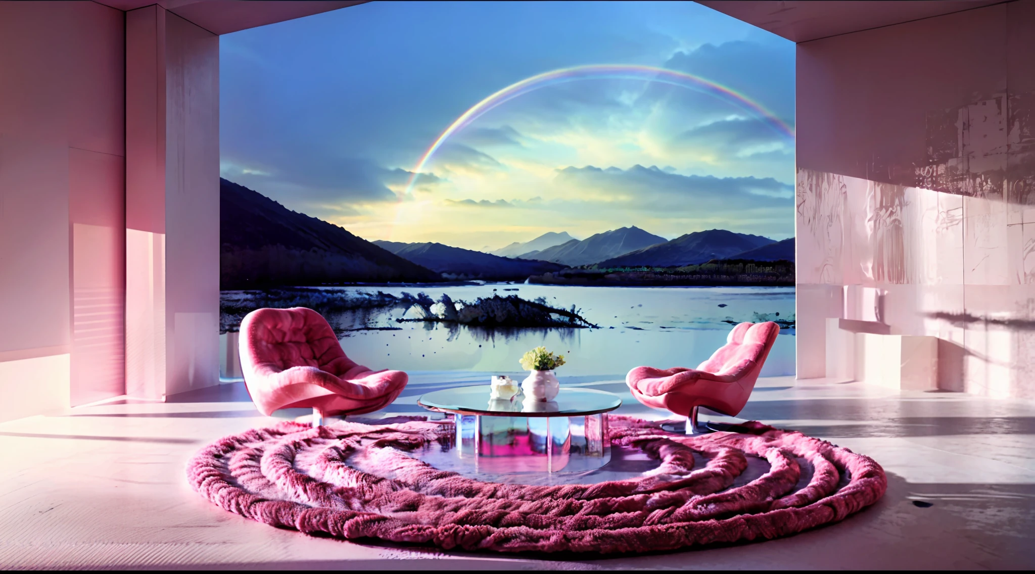 masterpiece,best quality,((best quality)),((masterpiece)),((realistic)),rainbow order,living room,Modern minimalist Nordic style,Soft light,Pure picture,(Bright colors:1.2),Symmetrical composition