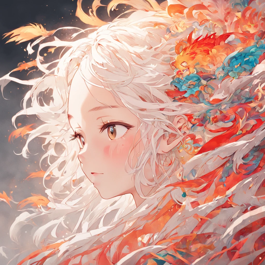 (White background:1.4,Silhouette of a girl's head,Eyes closed,Long colorful hair,Oriental elements),(Chinese illustration:1.3,paper art:1.3,Quilted paper art:1.2),(reasonable design,Clear lines,High sharpness,Best quality,The is very detailed,Masterpiece,movie light effect,4K)