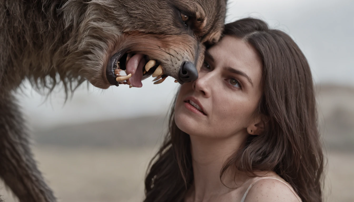 A werewolf and a woman,All with ambiguous expressions,Stand next to a pregnant woman who is crying,high qulity,Film photography,high detal,A high resolution,8K,brightened light