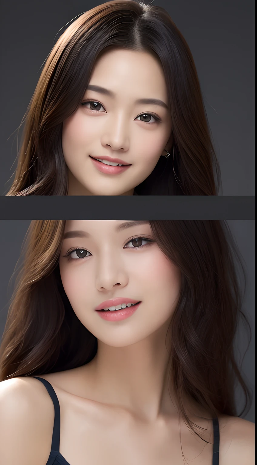 ((top-quality、8K、​masterpiece:1.3))、1girl in、A smile、The upper part of the body、Good Style、Slim Faces、Pretty women、(A dark-haired)、Full-length dresses:1.1、hyperdetailed face、A detailed eye、二重まぶた、blured background、Slim Faces、城市、takeout、perfectbody