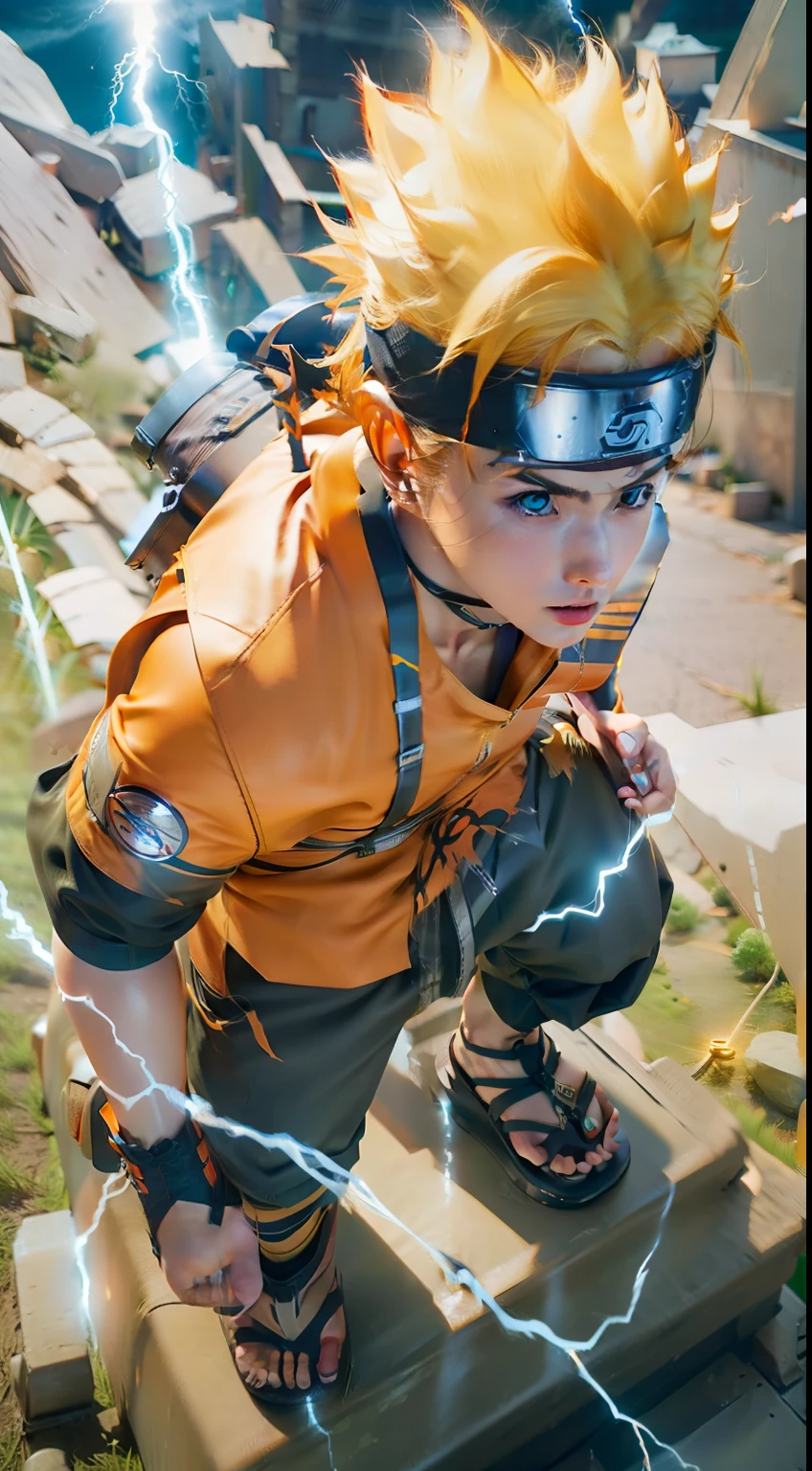 naruto, realistic, 3d, ultra detail, smooth, with lightning arounding,