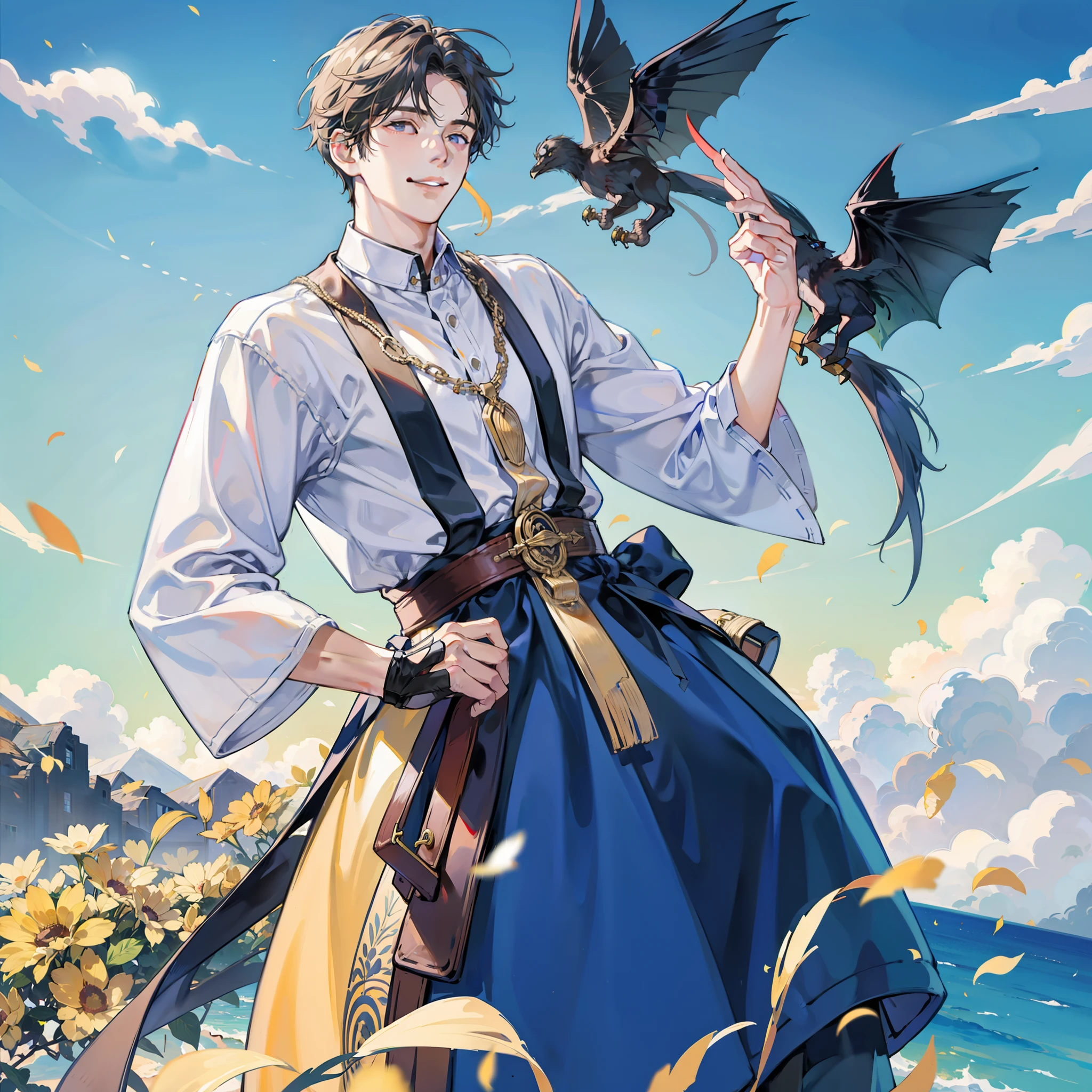 male people、A old man、a handsome、kindly smile、独奏、In the sky