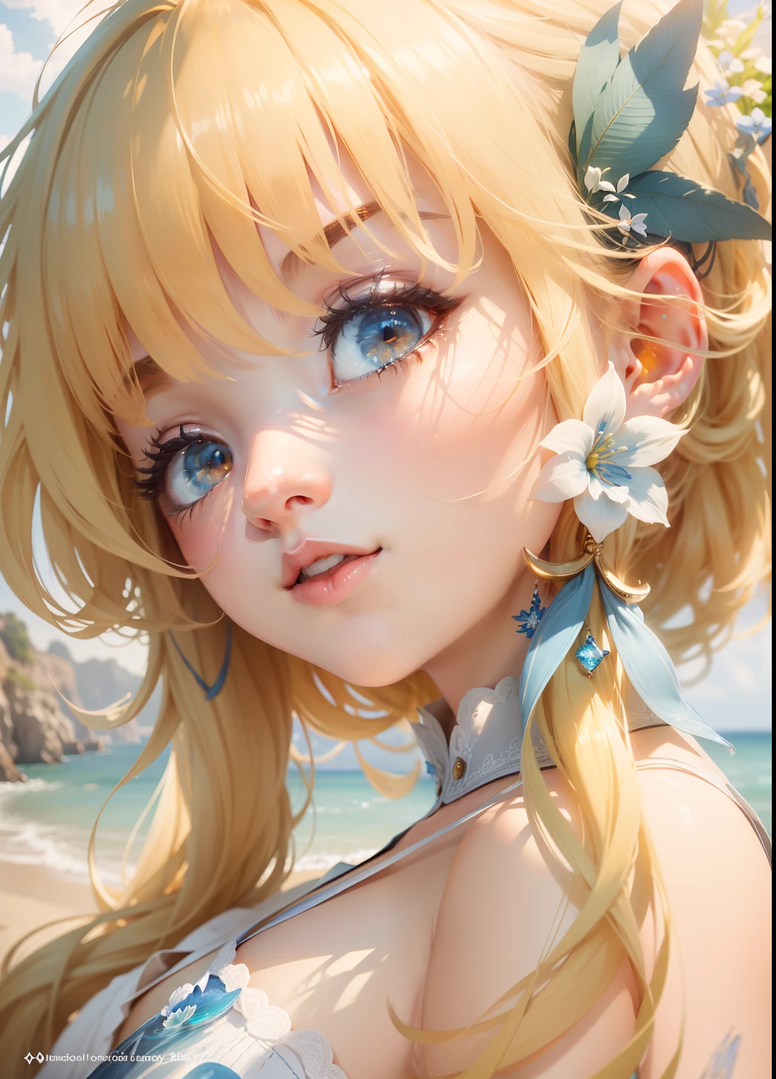 Beautiful girl white string swimsuit twin tails curl big sandy, photorealistic, photorealistic, masterpiece, realistic, realism, photorealism, high contrast, photorealistic Artstation 8k HD Trending digital art with high resolution detailed and realistic, detailed, skin texture, super detailed, realistic skin texture, armature, highest quality, --auto --s2