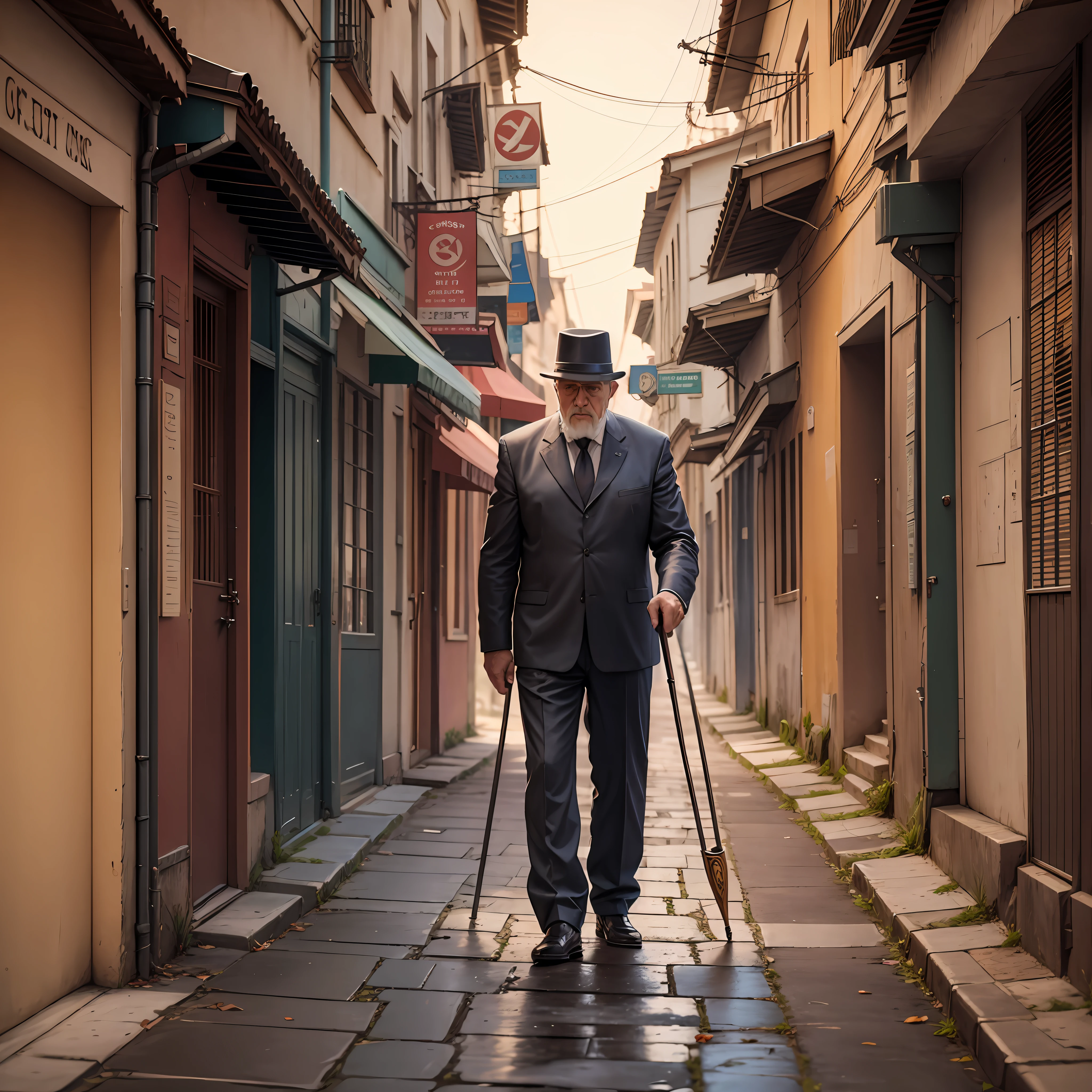 The girl walks down the street with her father with a cane --auto --s2