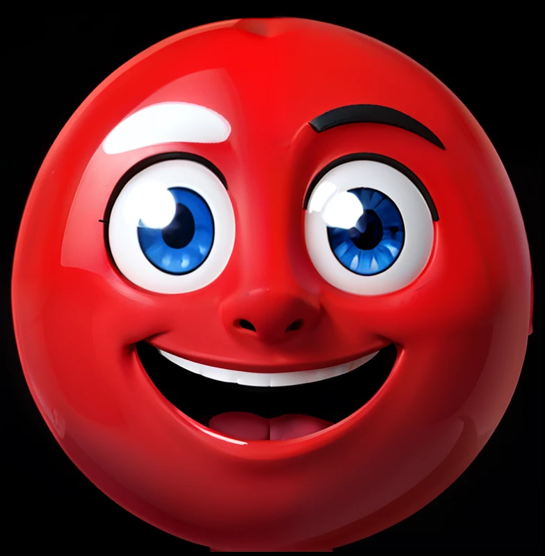 um rosto sorridente vermelho com olhos azuis e um sorriso nele, smiling expression, cara bonito olhos grandes e sorridente, bonito rosto sorridente, rosto sorridente, emoticon, bonito cara feliz, nariz redondo vermelho, smiley, happy expression, grandes olhos felizes, charming expression gesicht, cara feliz, happy facial expression, Sorrindo, sorridente feliz, foto de perfil, nariz vermelho