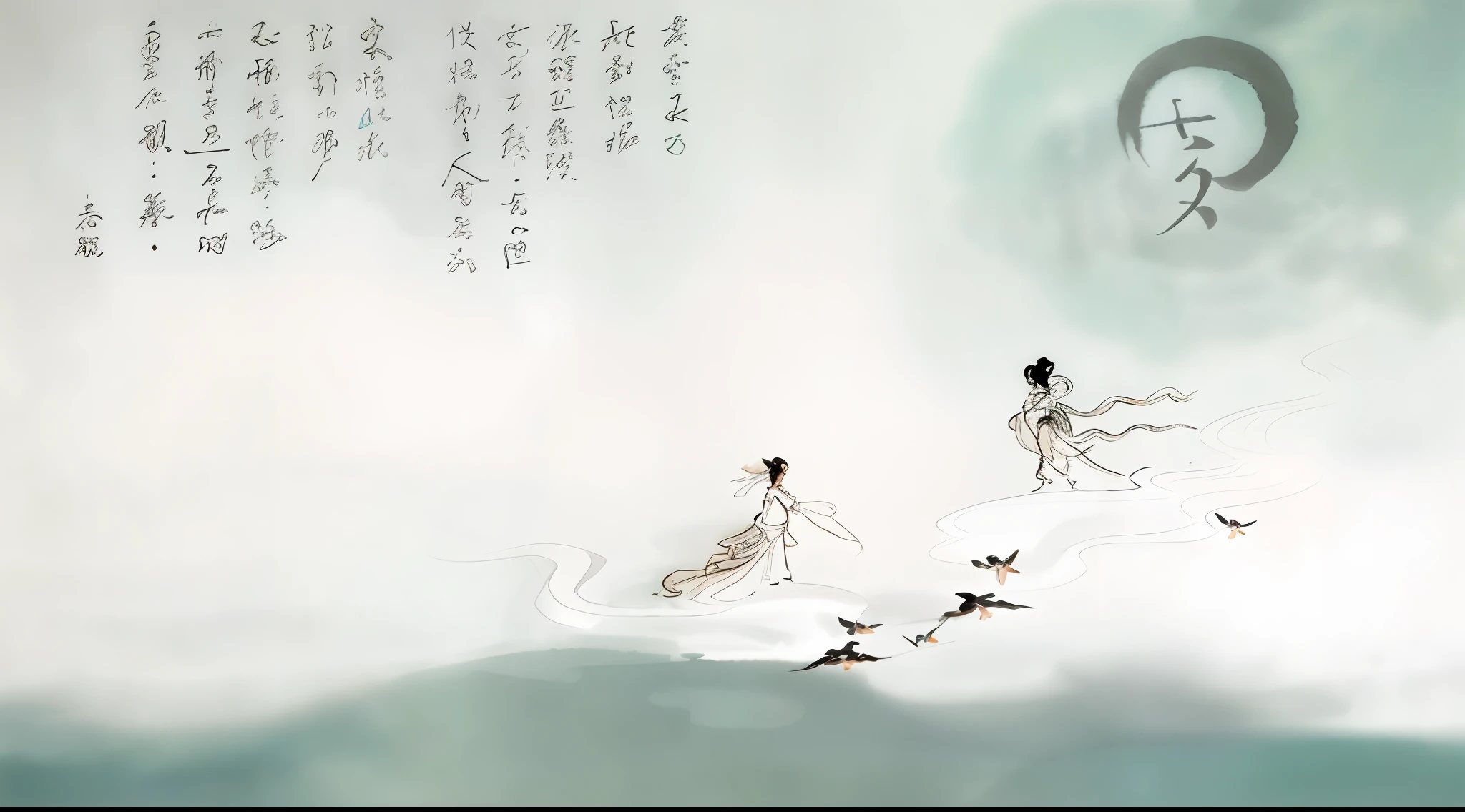 Tanabata,China-style,Traditional festival Tanabata Festival,ink and watercolor painting,Beautiful,faeries,Two men with kites flying in the sky, Chinese style painting, Chinese watercolor style, Chinese painting style, Chinese ink painting, serene illustration, inspired by Emperor Huizong of Song, Traditional Chinese painting, artwork in the style of z.Show on the. gu, A beautiful artwork illustration