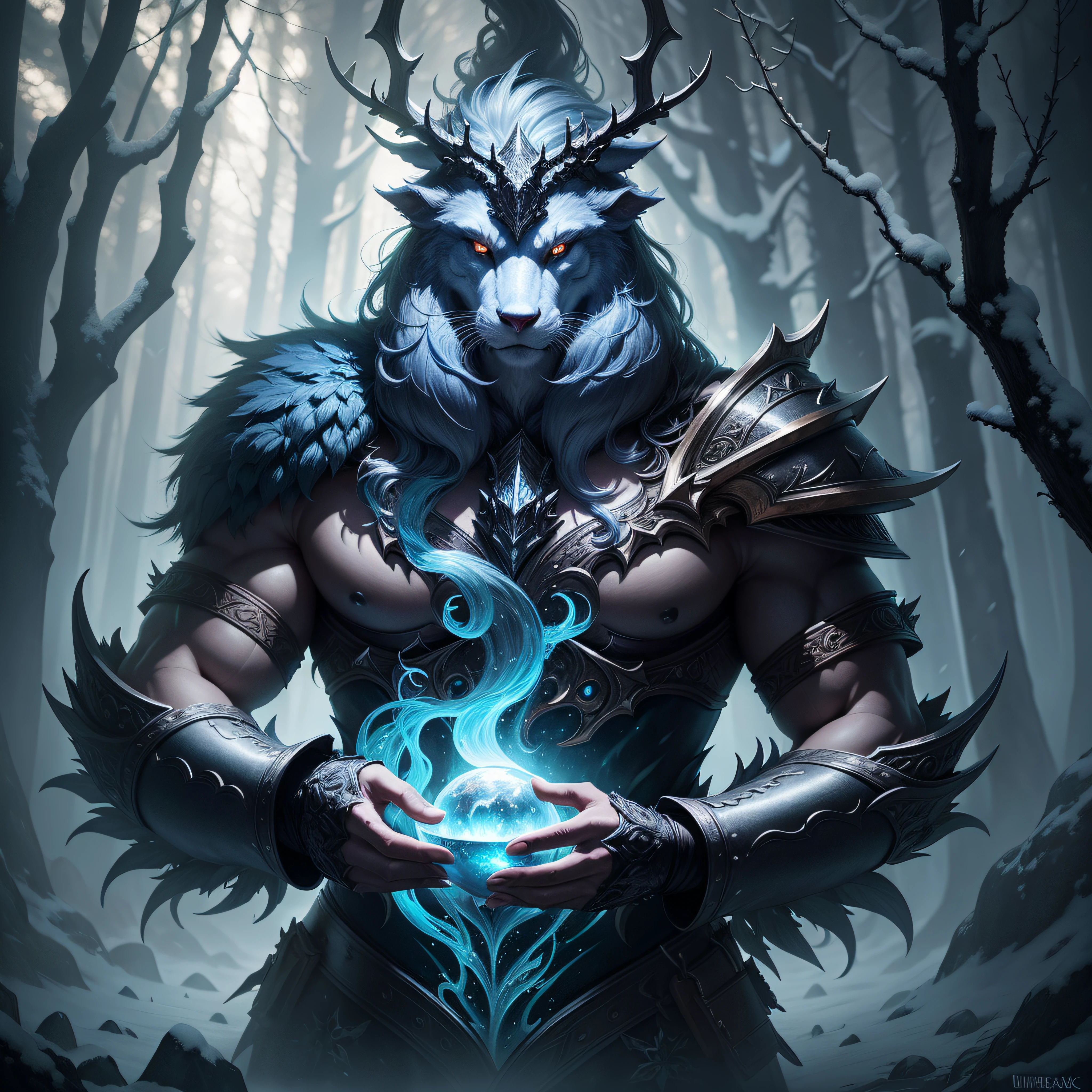 a close up of a fantasy creature, winter forest, central composition, fantasy art, epic fantasy digital art style, 4k fantasy art,