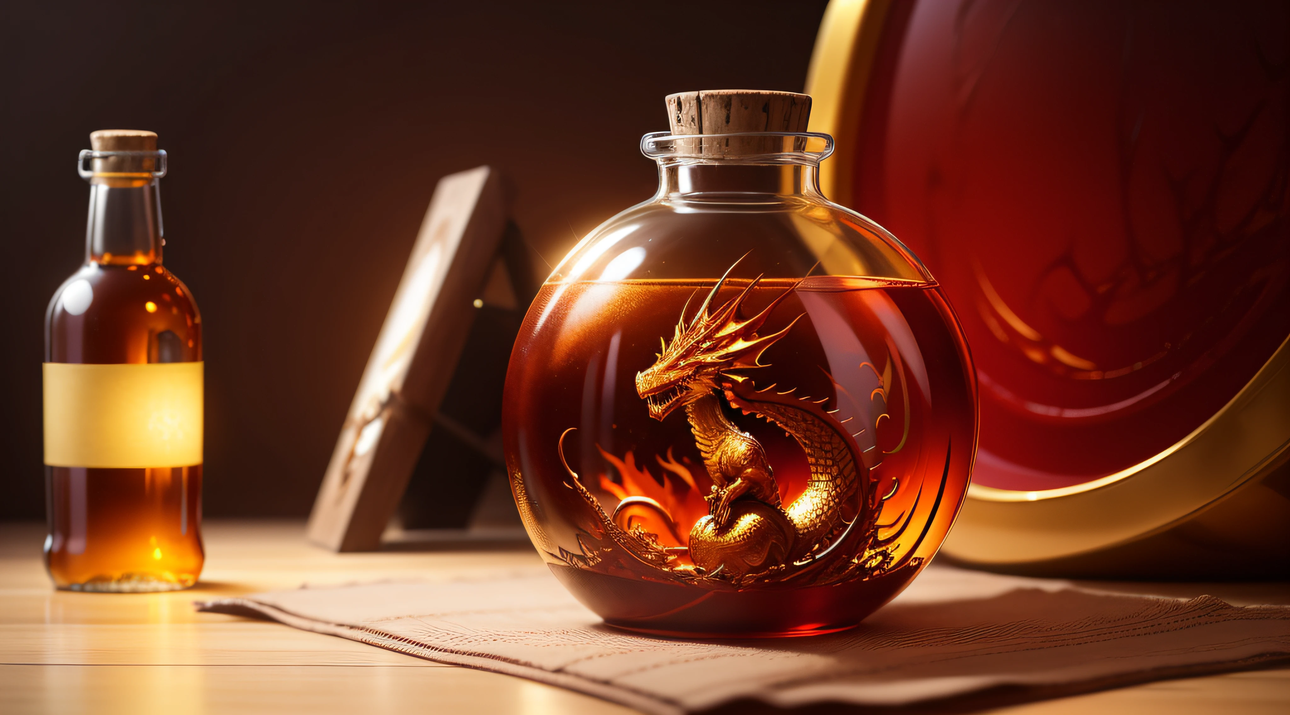 golden glass bottle red dragon inside
