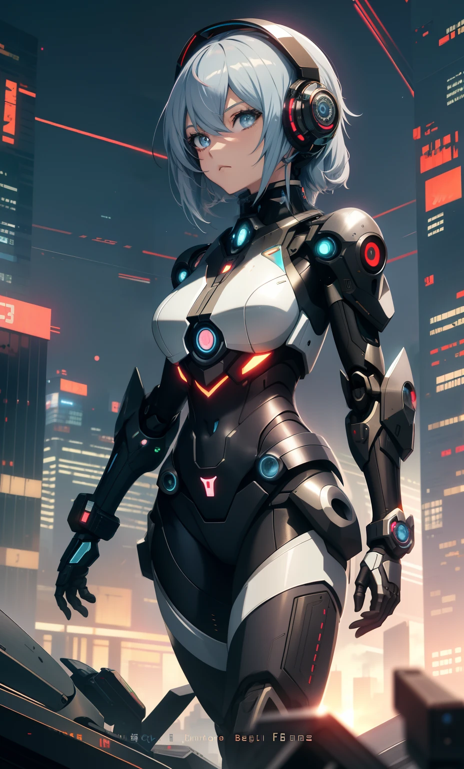 Anime girl futuristic suit standing on roof with city skyline background, cyberpunk anime girl mech, girl in mecha cyber armor, Best anime 4k konachan wallpaper, Digital cyberpunk anime art, female cyberpunk anime girl, cyberpunk anime girl, cyber suit, digitl cyberpunk - anime art, anime cyberpunk art, Cute cyborg girl, cyborg - girl with silver hair