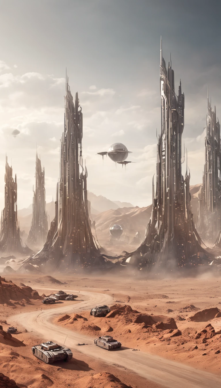 Futuristic sci-fi wasteland style city，Future wars are wasted，flame of war，karo，Wasteland，sci-fy