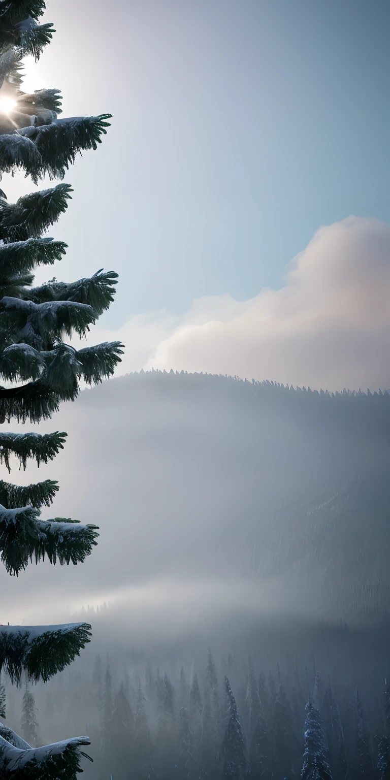Masterpiece, best quality, high quality, highly detailed CG unity 8k wallpaper, coniferous forest, silence, towering conifers covering the forest floor, severe cold climate, serene beauty, snow, winter, mild summer, breeze, Conifers, branches, bokeh, depth of field, HDR, bloom, chromatic aberration, photorealistic, extremely detailed, popular on artstation, popular on CGsociety, complex, high detail, dramatic, art midway