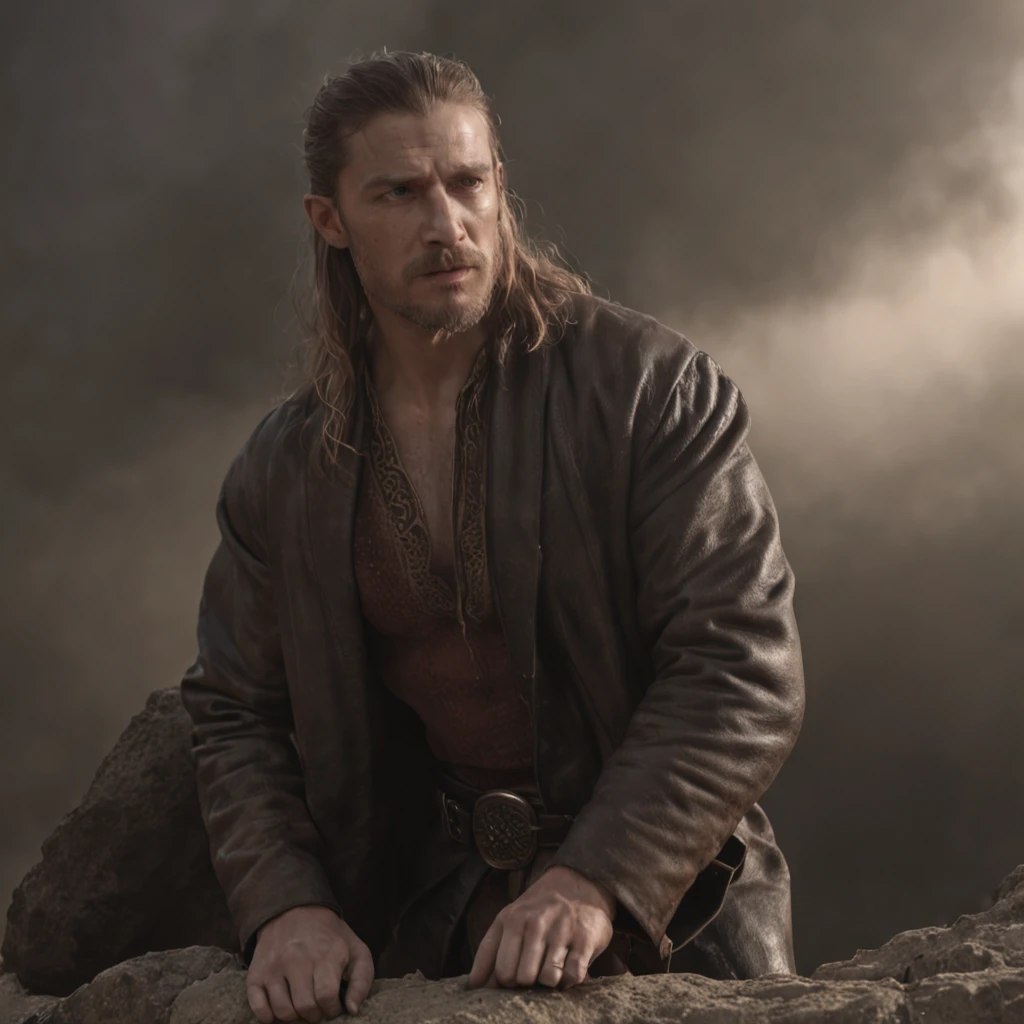 (Professional 3D rendering:1.3) de (Realistic:1.3) Foto de arte mais bonita do mundo，Features soft, bright male heroes, ((Epic hero fantasy rough muscular man wet hero angry look long darkblonde hair long darkblond beard and fierce expression in dynamic pose, fantastic location, majestoso ambiente desordenado)), corpo inteiro 8k unidade render, action shot, poros da pele, very dark lighting, sombreamento pesado, circunstanciado, Rosto detalhado, (vibrante, fotogrdeia realista, Realistic, Dramatic, Escuro, foco nítido, 8k), (Old leather clothes damaged by bad weather:1.4), ((((Use peles)))), (intrincado:1.4), decadente, (altamente detalhado:1.4), pintura digital, rendering by octane, art stations, Conceito-Arte, liso, foco nítido, illustration, germe da arte, (Loish:0.23), Wlop Ilya Kuvshinov, e Greg Rutkowski e Alphonse Mucha Gracias, (global ilumination, studiolight, Light Volumetric), chuva forte, floating particles, patife, fantasia, Onze, corpo inteiroesbian, ((Fundo escuro e antigo da cidade:1.3)),CGSesociedade,art stations