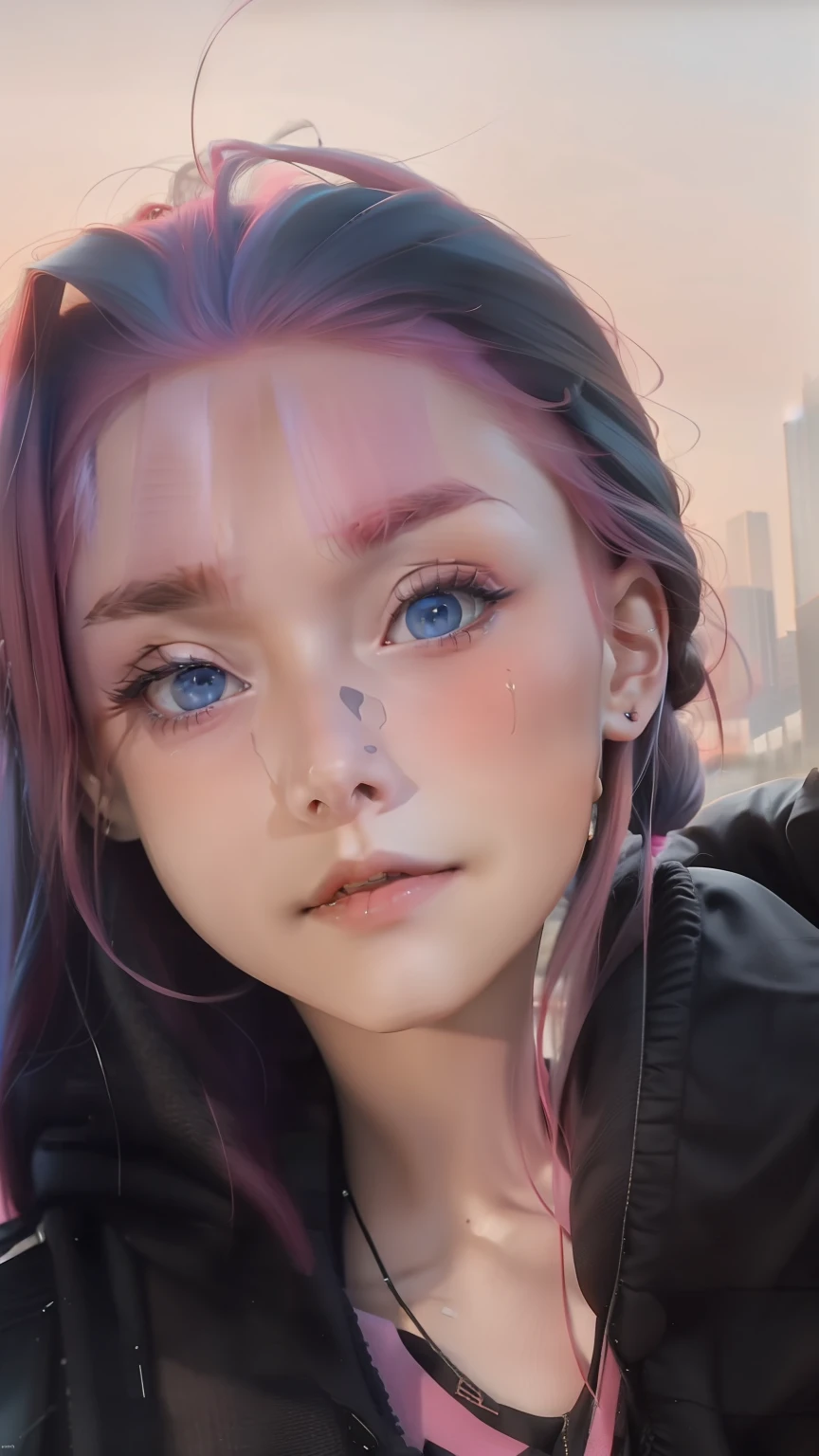 the beautiful girl with blue eyes, pink hair, 3d ultra realistic, detail, dont change the face, just repair