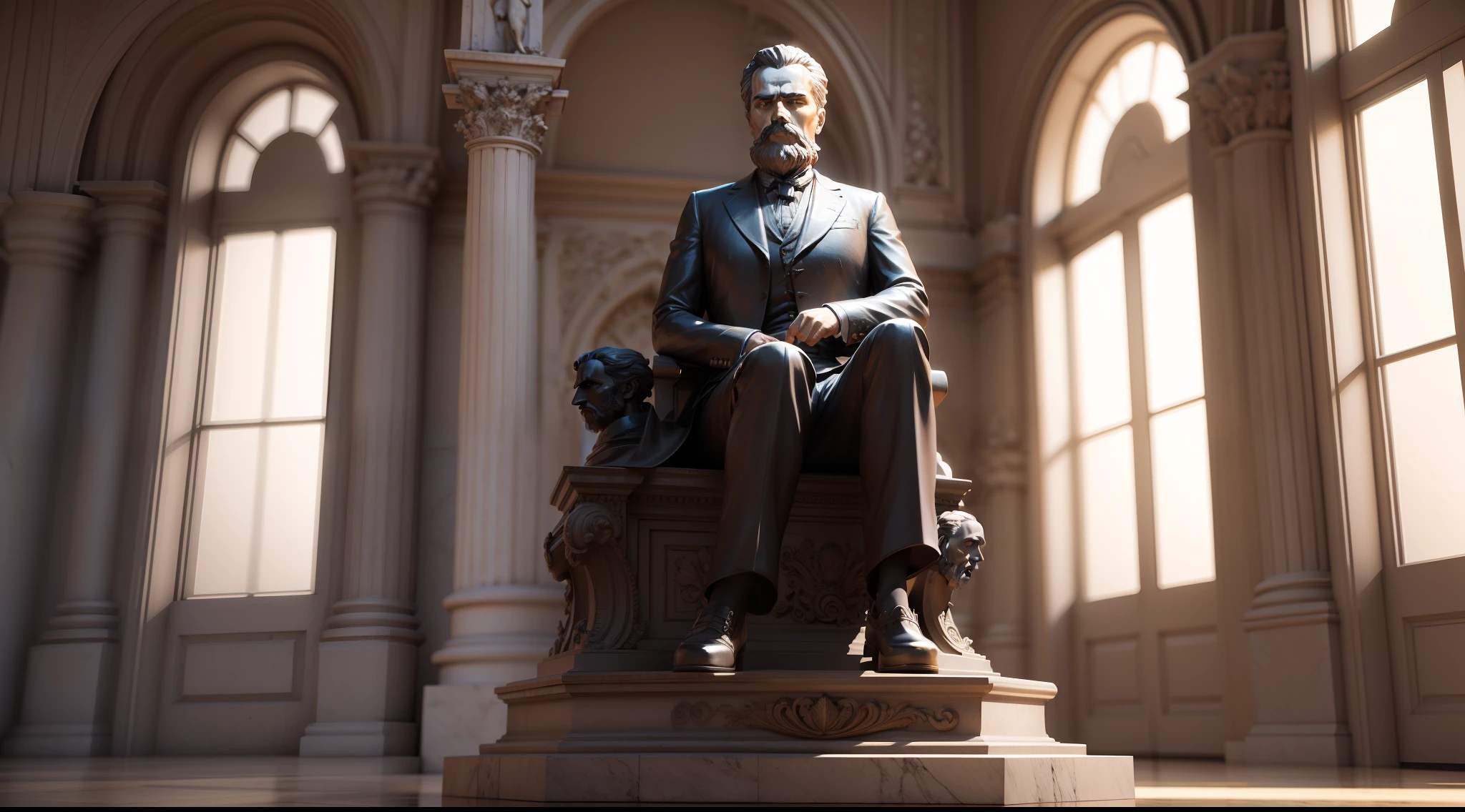 3D statue of Nietzsche in a palace