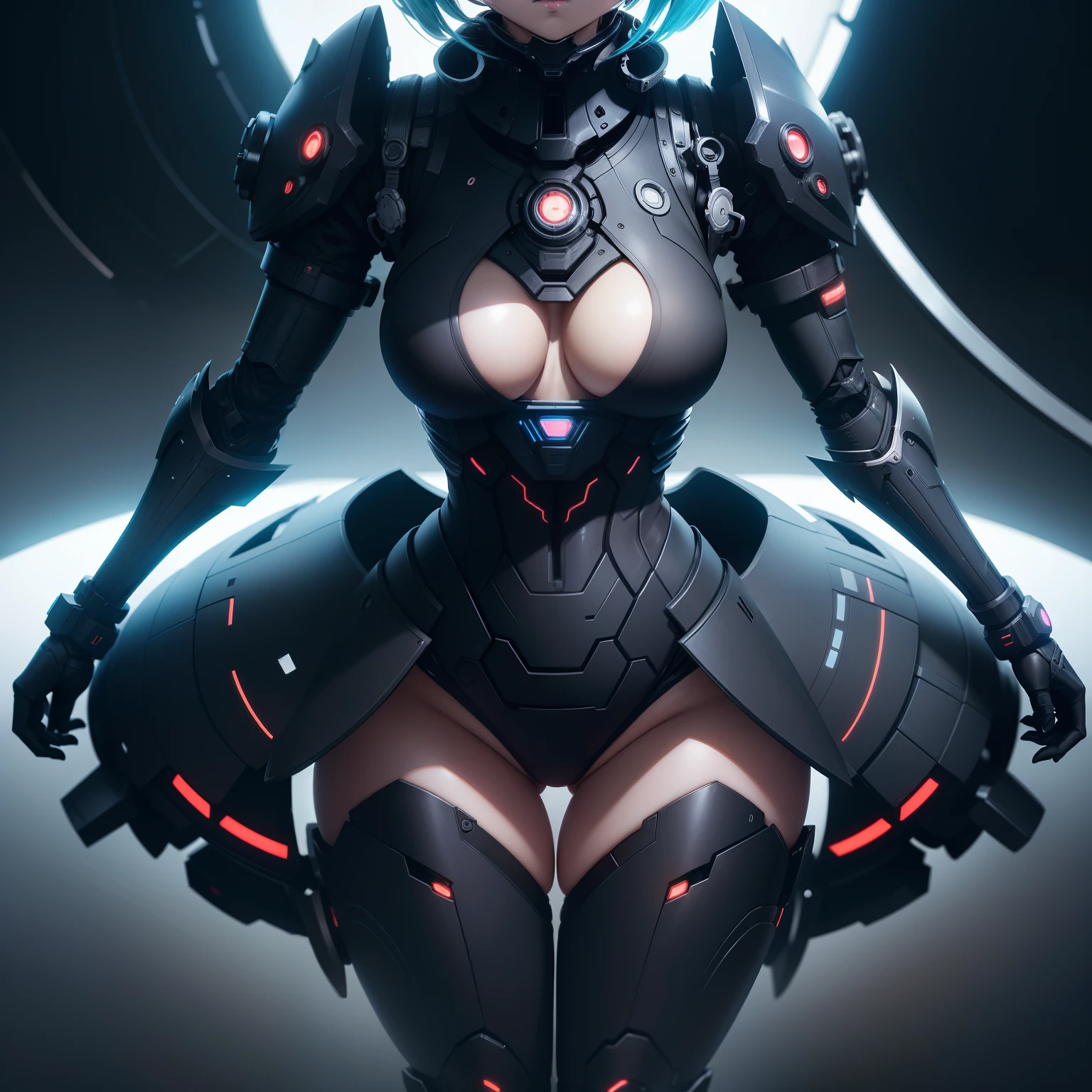 Anime characters standing in dark room with black background, 2b, 2 b, Biomechanical OPPAI, an oppai cyberpunk, Rem Rezero, , gynoid body, SFW version, thicc, thick smooth warframe thighs, small curvaceous loliostbite 3 rendered, lewd poses, the anime girl is crouching
