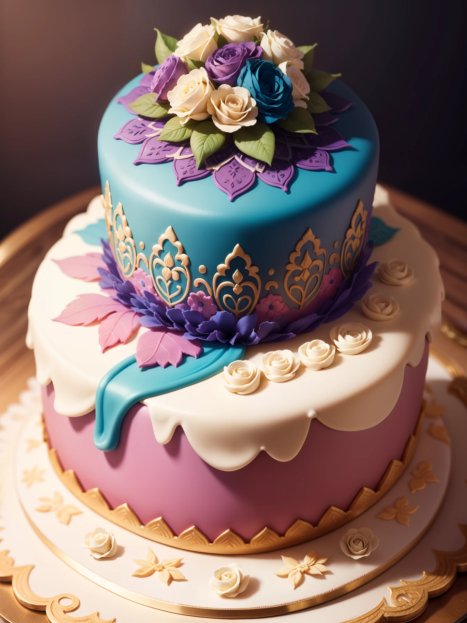 "delightful and exquisite cake with intricate details and vibrant colors"