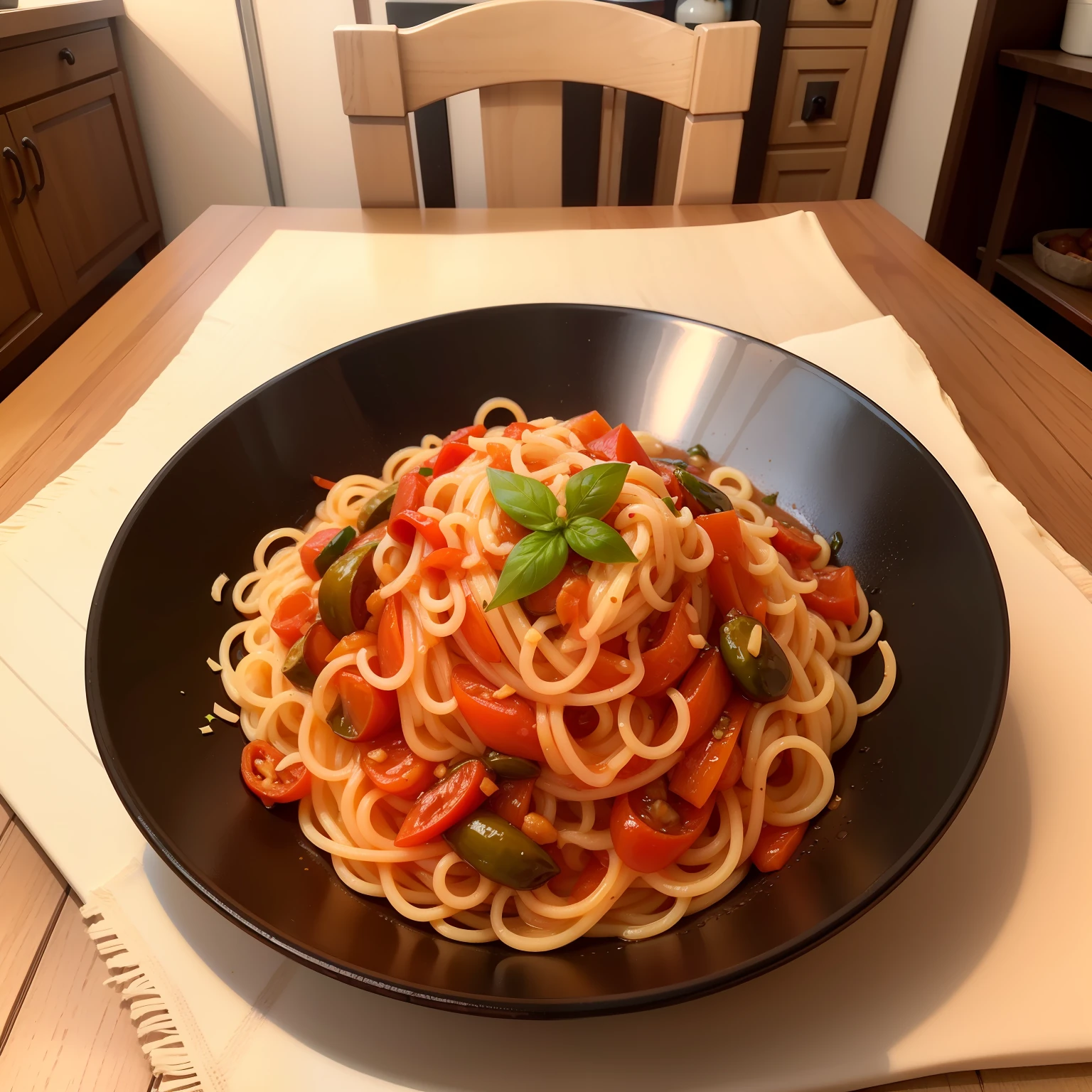Please generate an image of a real peperoncino。This dish is、It is a classic Italian dish of spaghetti stir-fried in olive oil and chili peppers.。hot pepper has a bright red color,、Garlic has a subtle shade and texture。The appearance of the food is very important.、That the spaghetti is properly tangled、The point is that the olive oil is sparkling。pure、It is great if the food looks like it was taken under proper lighting。We hope you will generate an appetizing and realistic peperoncino image。
