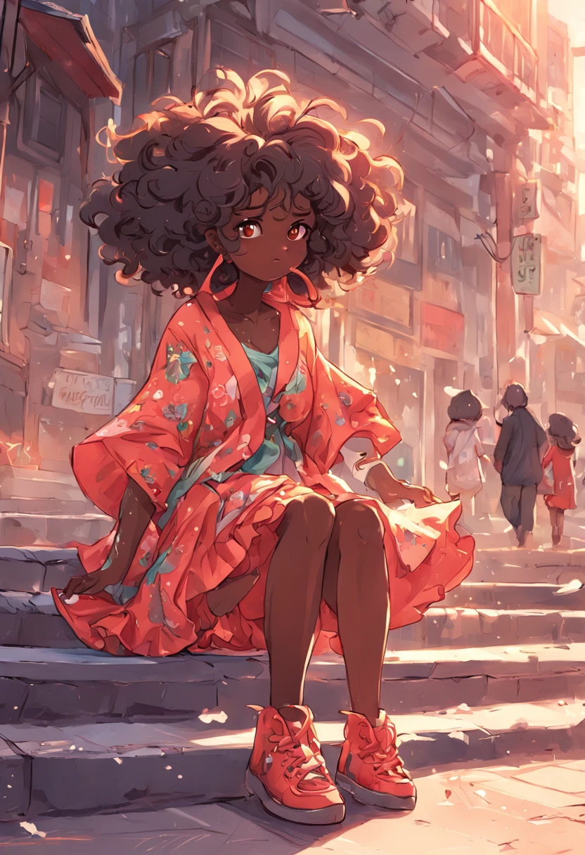 Happy 15 years dark skin:1 Africa: 1.25 Pixar style: 1.25 Africa: 2.40 (((soio))) curlies: 2.3, (full bodyesbian: 2.32) Wearing floral dress with black shoes,, The hair was ruffled by the wind,bunny ears,Cartoon sitting on the streets of the city, beautiful detailed digital art, Drawing numbers cute, Cartoon style illustration, Stylized digital illustration, stunning digital illustration, beautiful digital art, digital cartoon painting art, 3D cartoon digital painting, Beautiful digital illustration, Children's art on the art station, detailed digital illustration, Detailed digital art, Digital illustration, Exquisite digital illustration, 8K, Chibi Digital | | | | | |