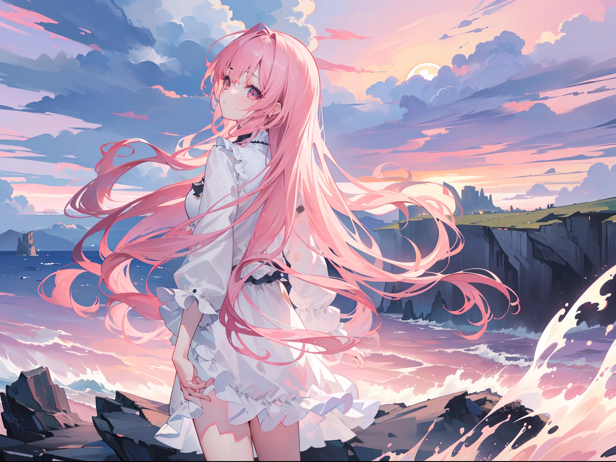 (highly detailed back ground:1.0)、(highly detailed back ground:1.0)、​masterpiece、top-quality、超A high resolution、in 8K、(coastline、Sundown、heavy wind、stormy、thunder clouds:1.1、Pink sky:1.3)、(no human figures:1.2)