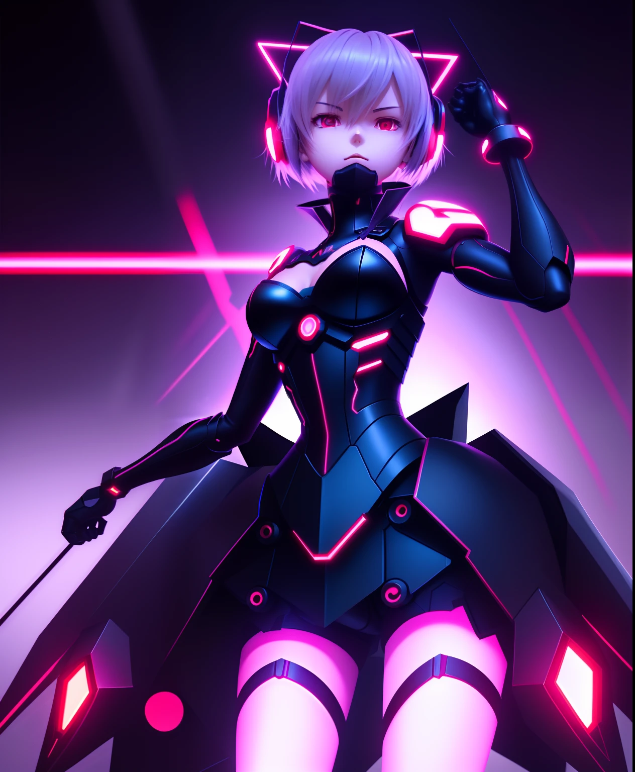 Anime characters standing in a dark room with red lights, 2b, 2 b, dominating pose, gynoid body, pixiv 3dcg, lewd poses, posing for a fight intricate, ((srestrained)), [ Digital art ]!!, fun pose, gapmoe yandere, Neon Genesis Evangelion style, vrchat, Dynamic!!