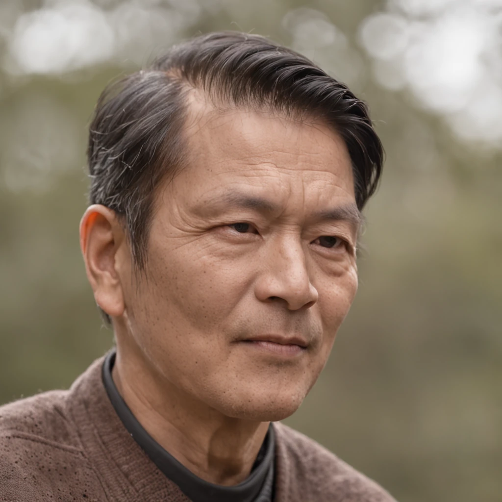 There's an Asian man, com recursos precisos, maxilar forte, orelhas levemente pontiagudas, dynamic angle shot, sem orelhas extras, neck zoomed in, side view profile centered, wide high angle view, duas orelhas pontiagudas，Foto lateral usando um colete esportivo