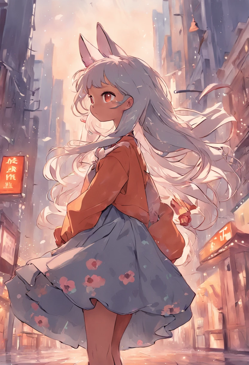 1.25 Pixar style: 1.25 Africa: 2.40 (((soio))) long whitr hair: 2.3, (full bodyesbian: 2.32) Wearing a floral dress and black shoes,, The hair was ruffled by the wind,Bunny ears:1.8，Cartoon sitting on the streets of the city, beautiful detailed digital art, Drawing numbers are cute, Cartoon style illustration, Stylized digital illustration, stunning digital illustration, beautiful digital art, digital cartoon painting art, 3D cartoon digital painting, Beautiful digital illustration, Children's art on the art station, detailed digital illustration, Detailed digital art, Digital illustration, Exquisite digital illustration, 8K, Chibi Digital | | | | | |