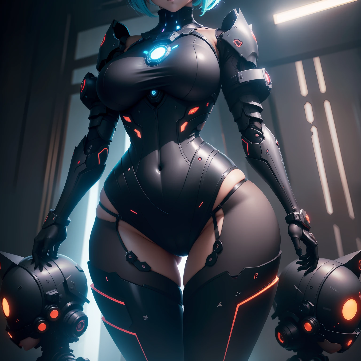 Anime characters standing in dark room with black background, 2b, 2 b, Biomechanical OPPAI, an oppai cyberpunk, Rem Rezero, Loli, gynoid body, SFW version, thicc, thick smooth warframe thighs, small curvaceous loli, frostbite 3 rendered, lewd poses, the anime girl is crouching