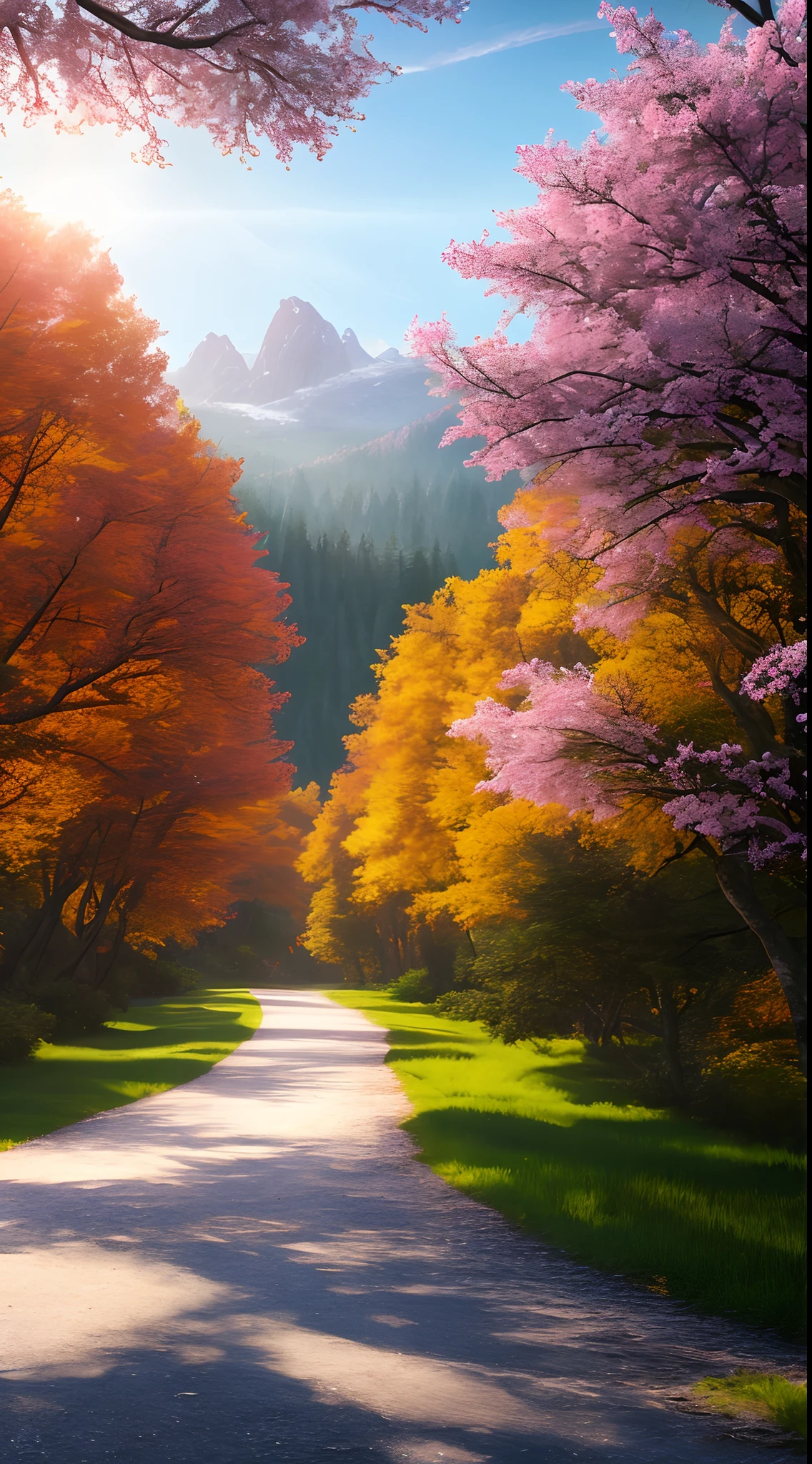 Masterpiece, Best Quality, High Quality, Extremely Detailed CG Unity 8k Wallpaper, Scenic, Oil Painting, Award Winning Photography, Bokeh, Depth of Field, HDR, Glow, Chromatic Aberration, Photorealistic, Extremely Detailed, Art Station Trending, CGSociety Trending, Intricate , highly dramatic, midway art and masterpiece, best quality, highest quality, extremely detailed CG Unity 8k wallpapers. A lush summer landscape of rolling green hills stretching to the horizon, dotted with wildflowers in shades of pink, yellow and purple, flooded with light. This is a masterpiece, best quality, highest quality, extremely detailed CG unity 8k wallpaper peaceful autumn landscape surrounded by golden yellow, fiery red and burnt orange trees. The fresh air smells sweet of fallen leaves and wood smoke. The ground is covered with a warm layer of leaves that rustle under your feet. A misty mountain rises in the distance, surrounded by light And a masterpiece in the best quality and extremely detailed CG unity 8k wallpaper A breathtaking winter landscape covered in snowy capes, creating a A world of shimmering whites and cool blue shades. The tall evergreens are tall and proud, their branches covered with snow and light. This is a masterpiece with the best quality, great quality and extremely detailed CG unity 8k wallpaper vivid spring landscape full of new life and colors. The hills are carpeted in green with delicate wildflowers in shades of pink, purple and yellow, with plenty of lighting